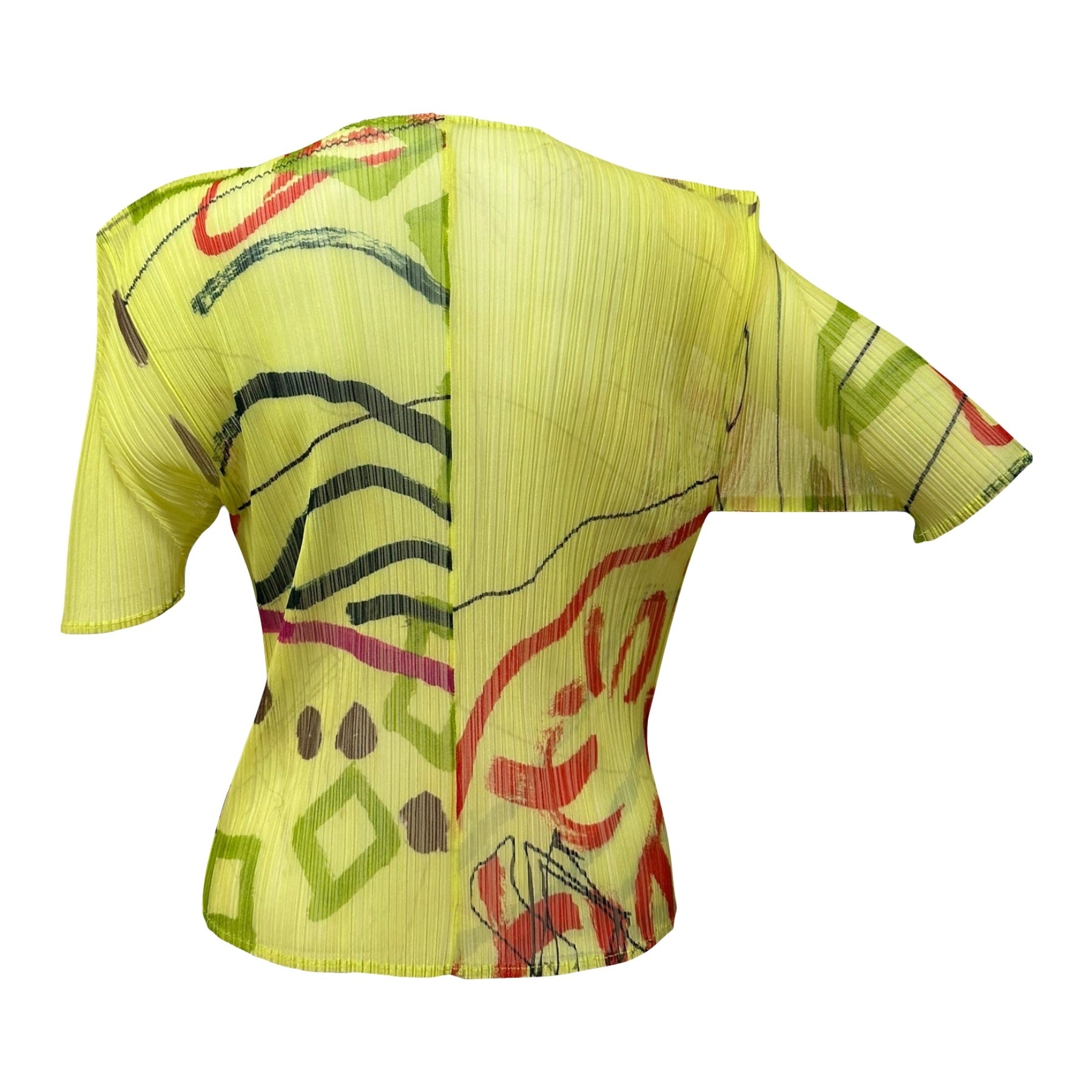 PLEATS PLEASE ISSEY MIYAKE Pleated Graffiti Print Button Up Short Sleeve Cardigan - 2