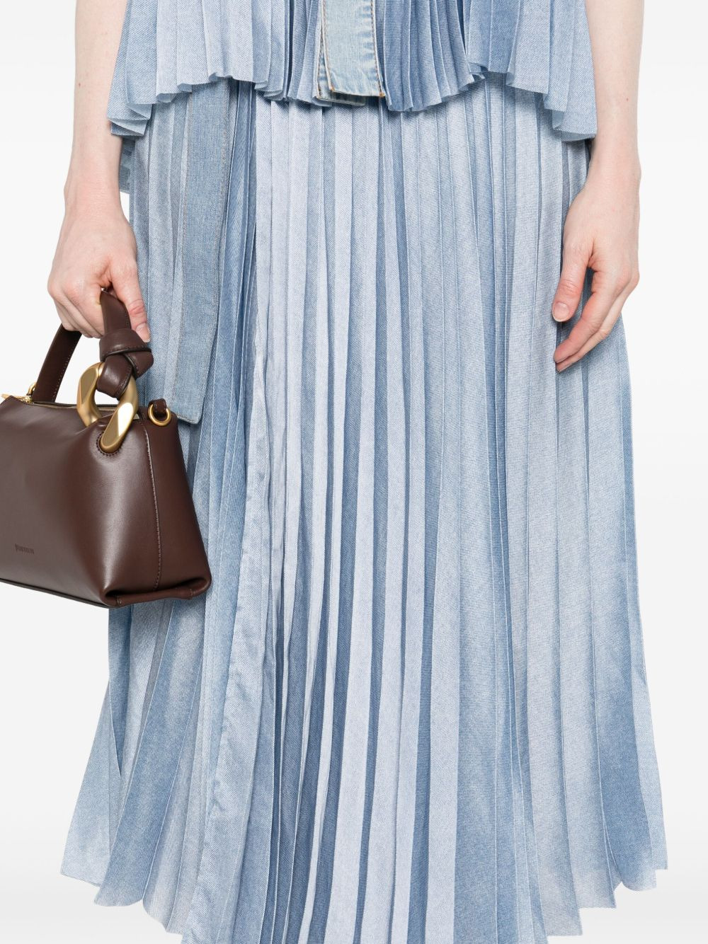 pleated belted denim midi skirt - 5