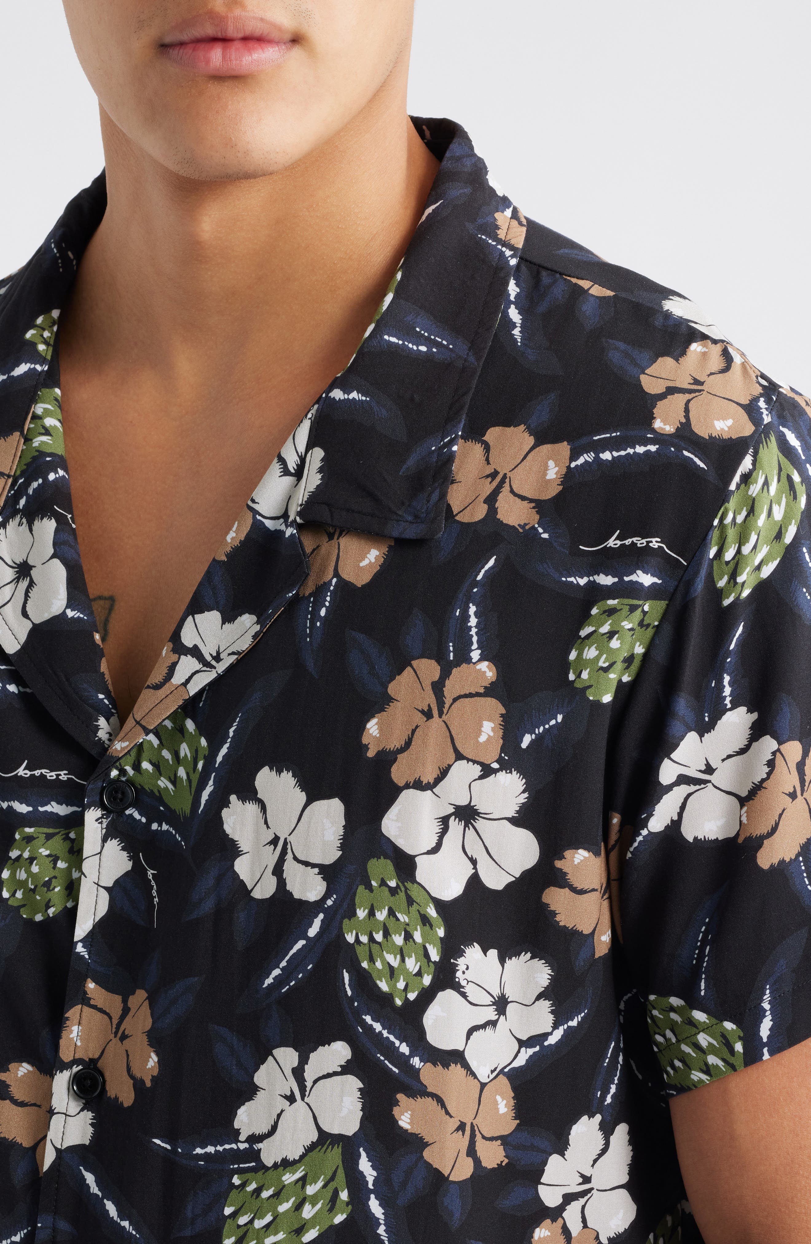 BOSS Beach Camp Shirt in Black at Nordstrom - 4