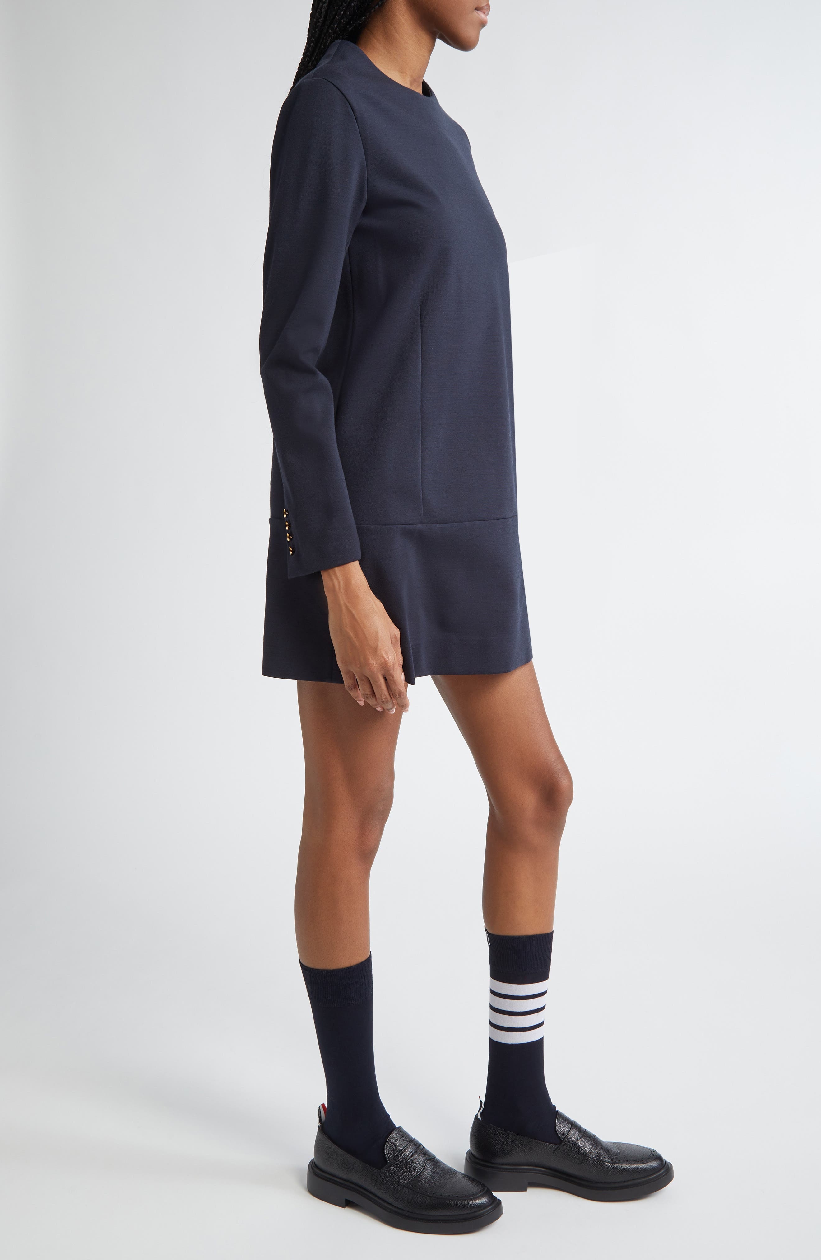 Thom Browne Long Sleeve Wool Blend Shift Dress in Navy at Nordstrom - 3
