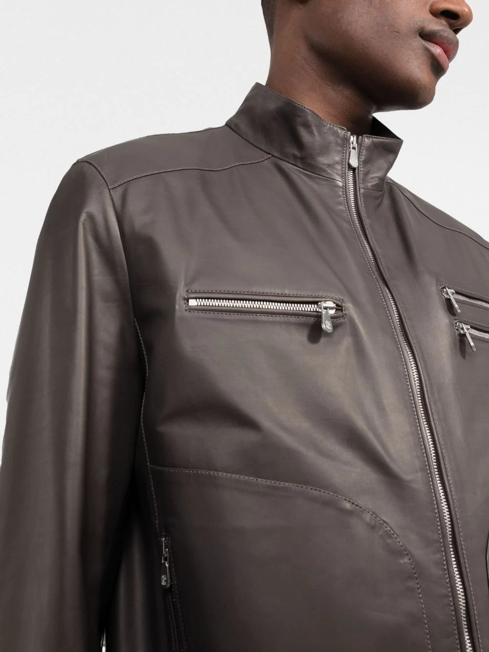 zip-up leather jacket - 5