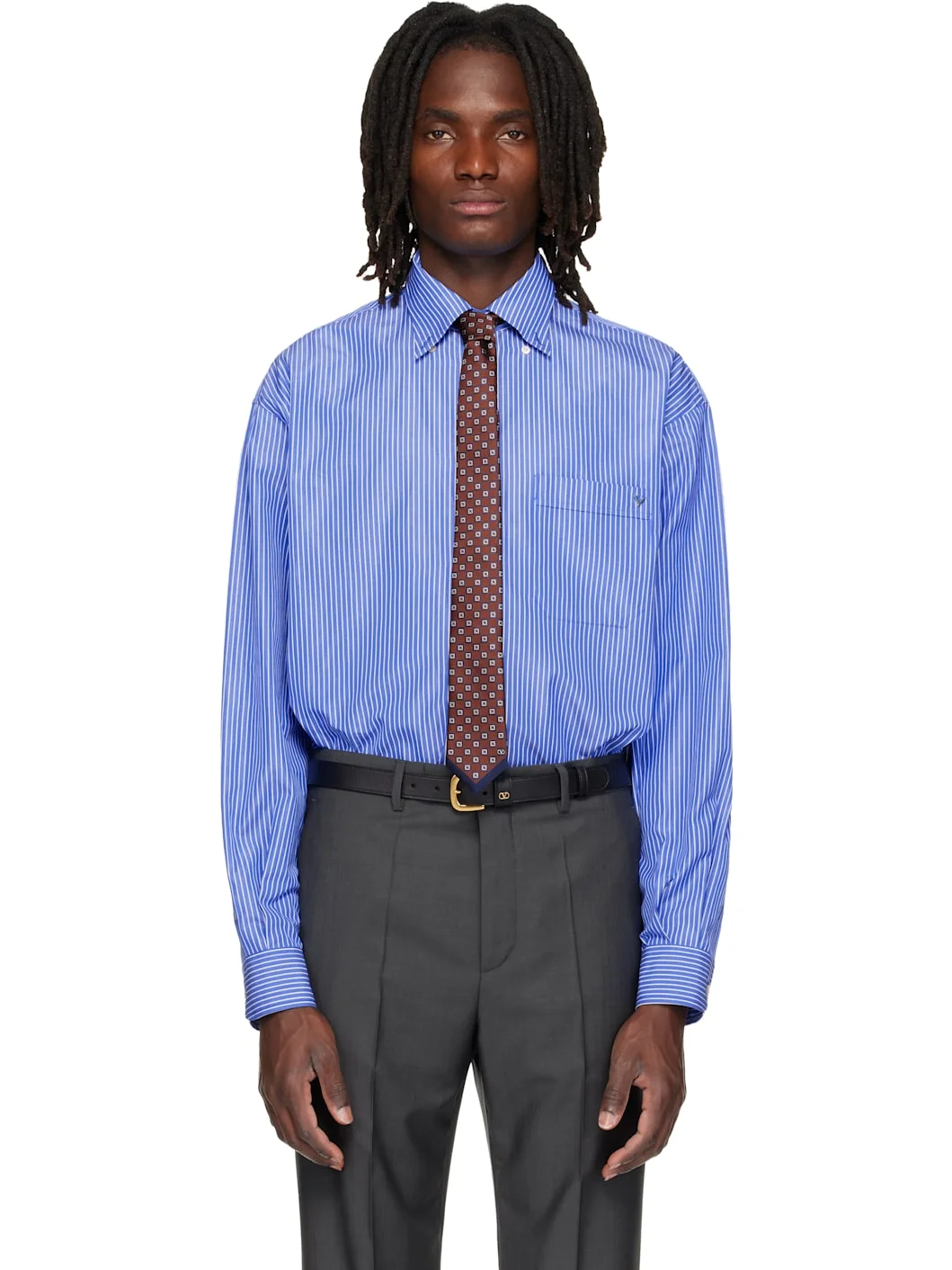 Blue Striped Cotton Poplin Shirt - 1