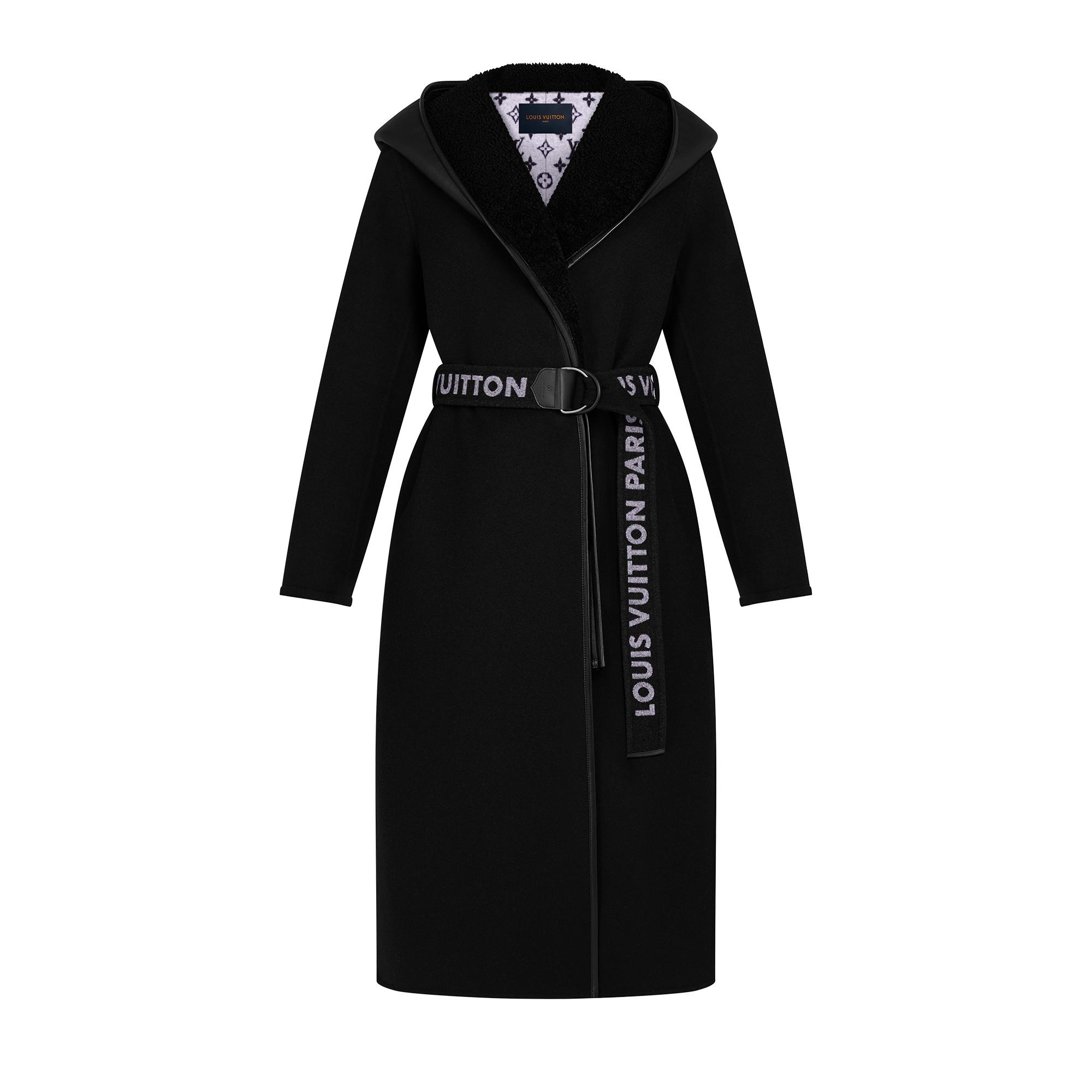 Shearling Hood Double Face Wrap Coat - 1