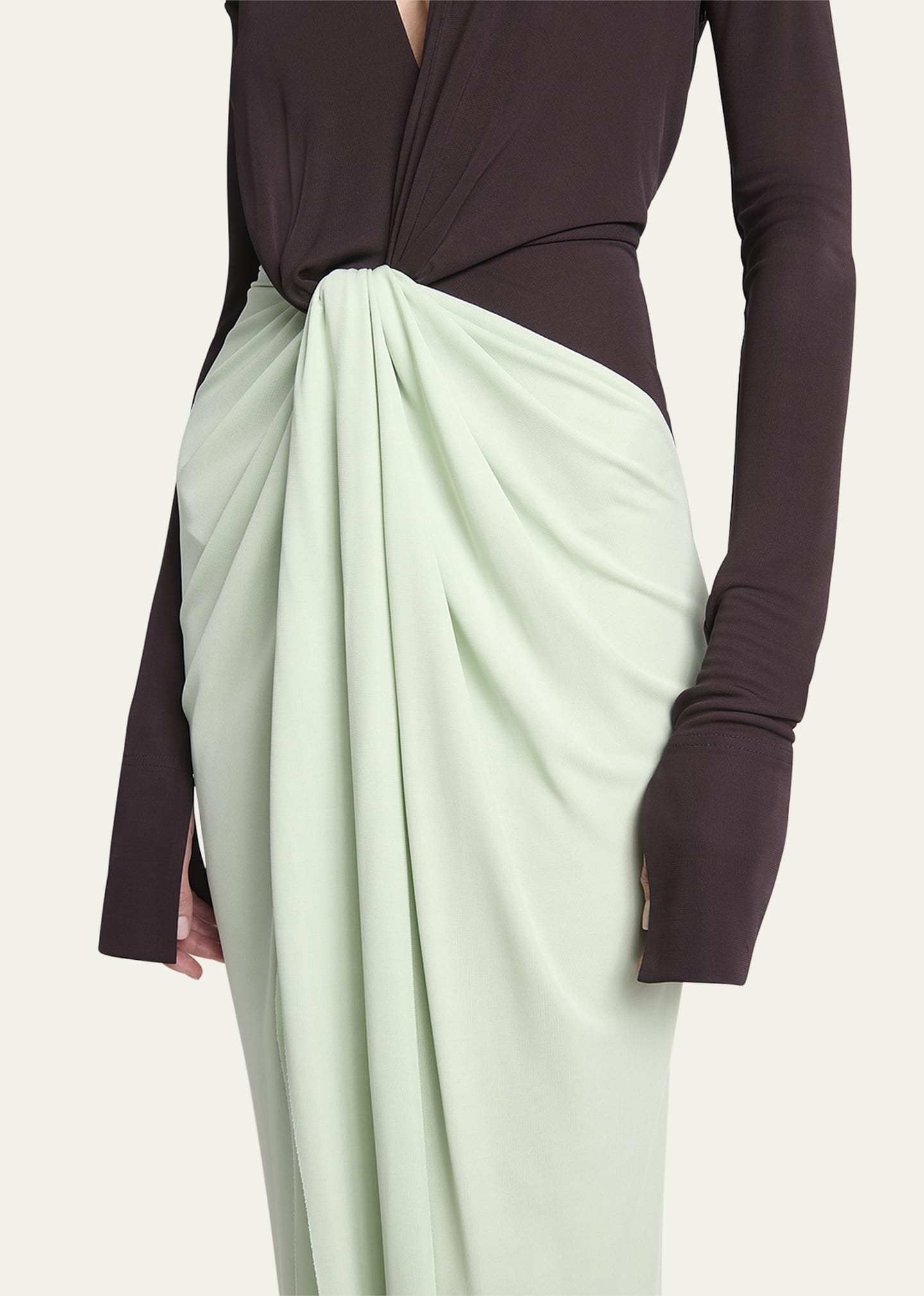 Colorblock Knot Detail Jersey Gown - 5