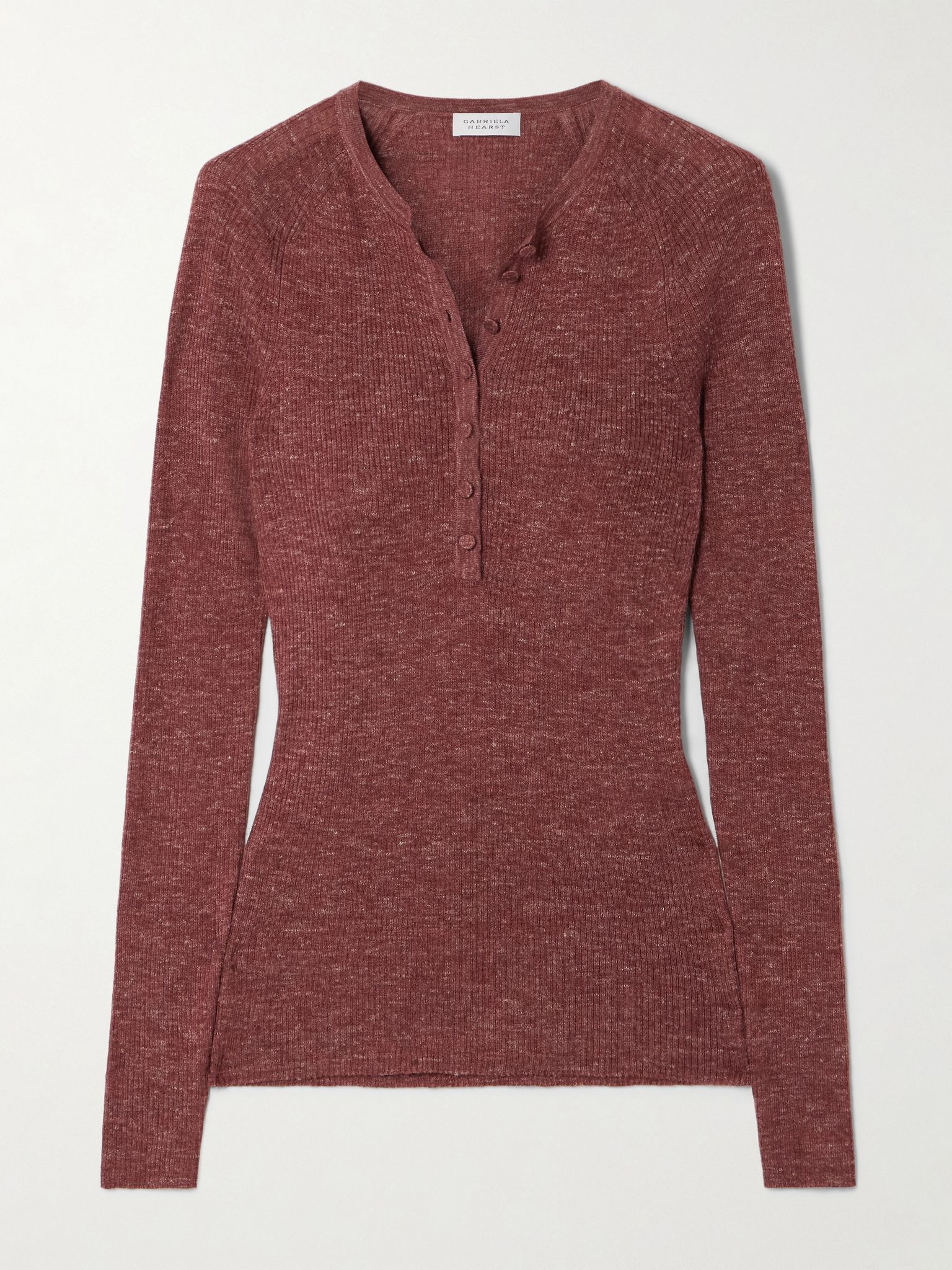 Anges ribbed cashmere, silk and hemp-blend Henley top Burgundy - 1