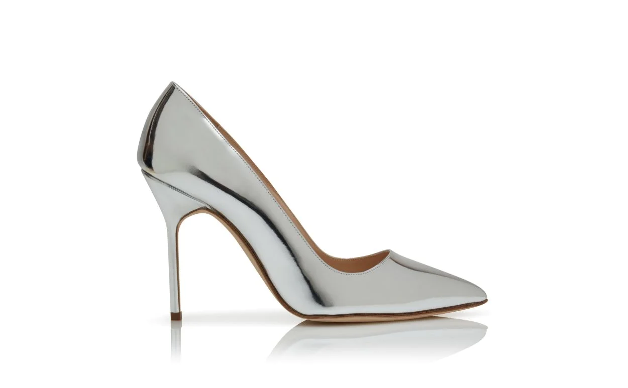 Silver Calf Leather Pointed Toe Pumps - 1