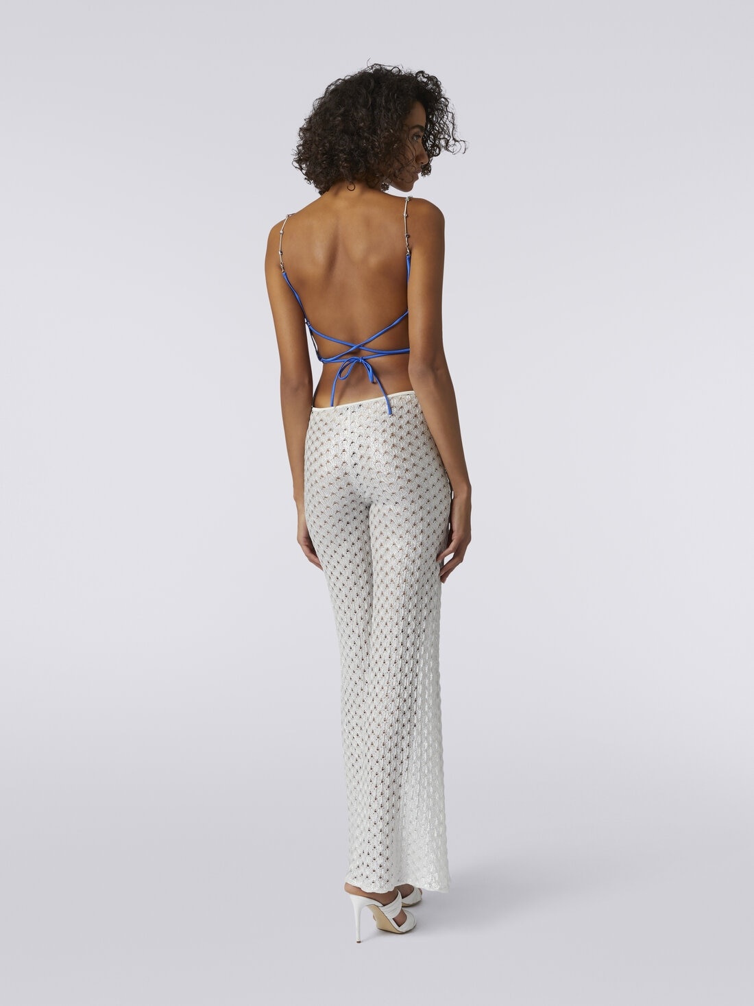 Lace-effect crop top with chain and gem straps - 4