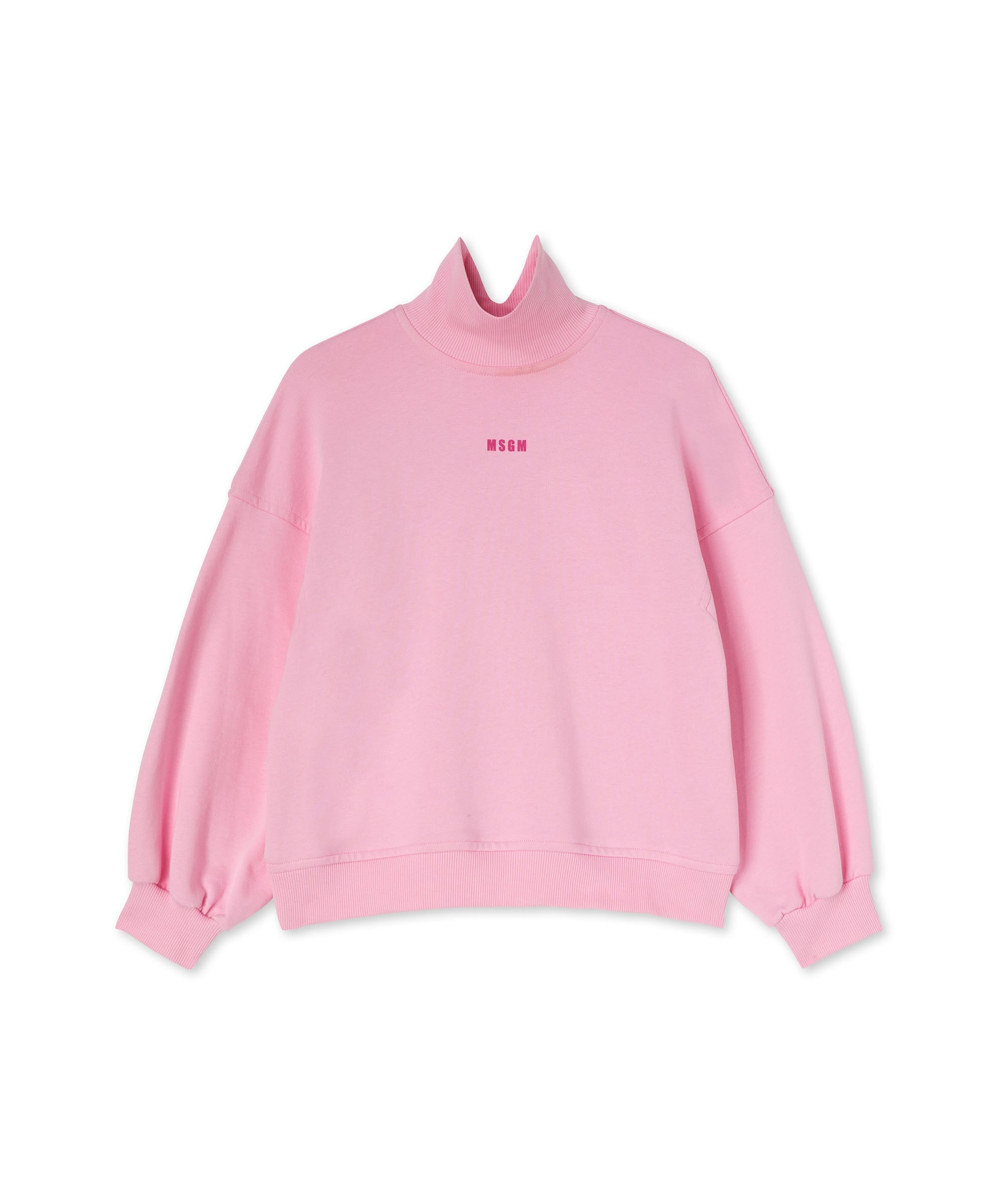 Solid color cotton turtleneck sweatshirt with mini MSGM logo - 1