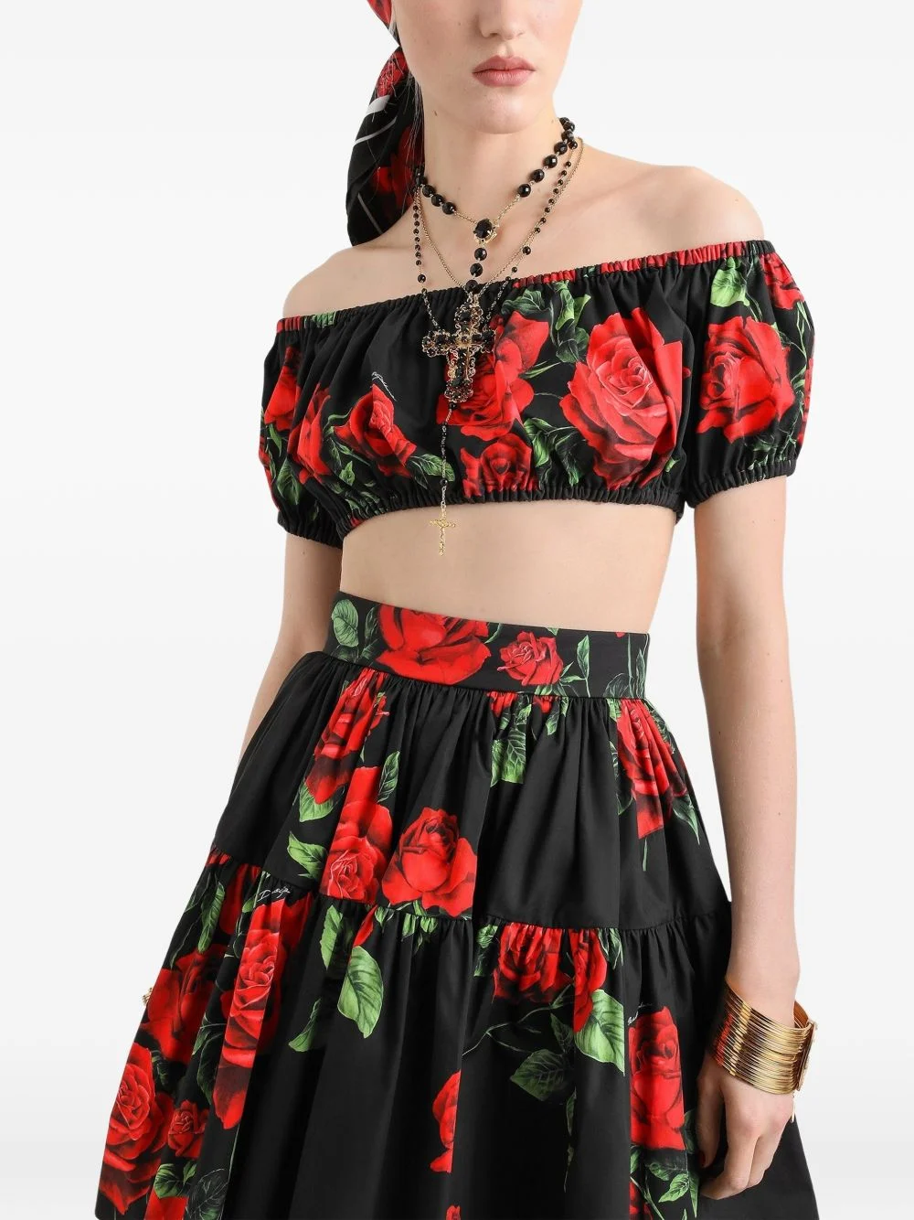 rose-print poplin blouse - 1