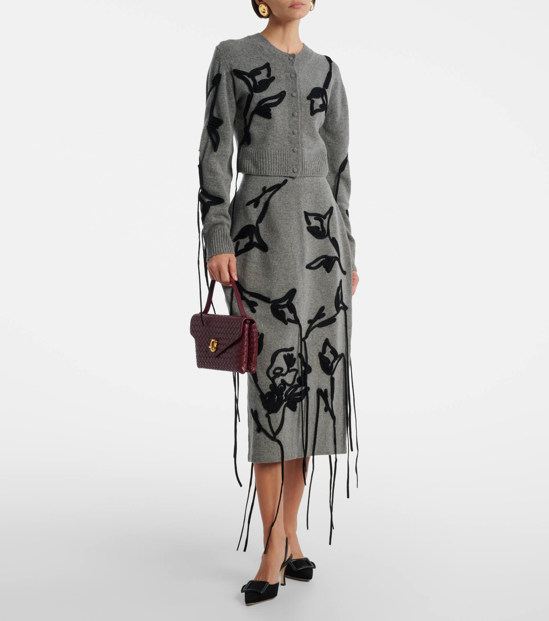 Embroidered wool pencil skirt - 2