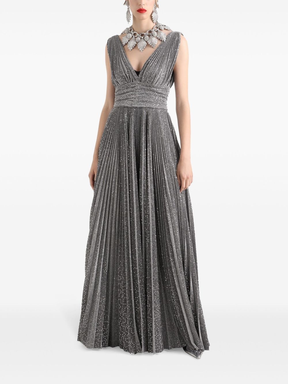 plissé-effect gown - 2