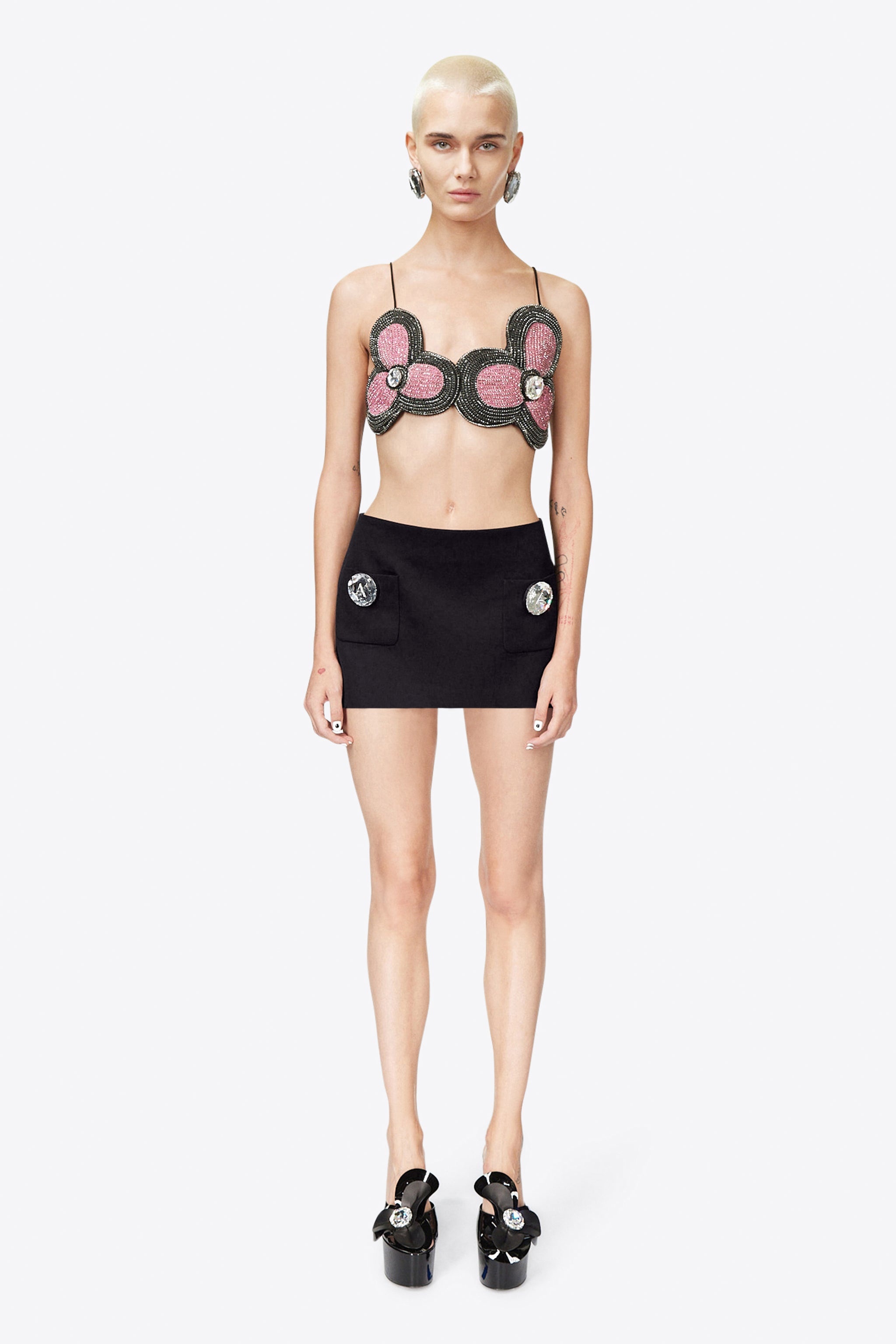 EMBROIDERED CRYSTAL FLOWER BRA TOP - 3