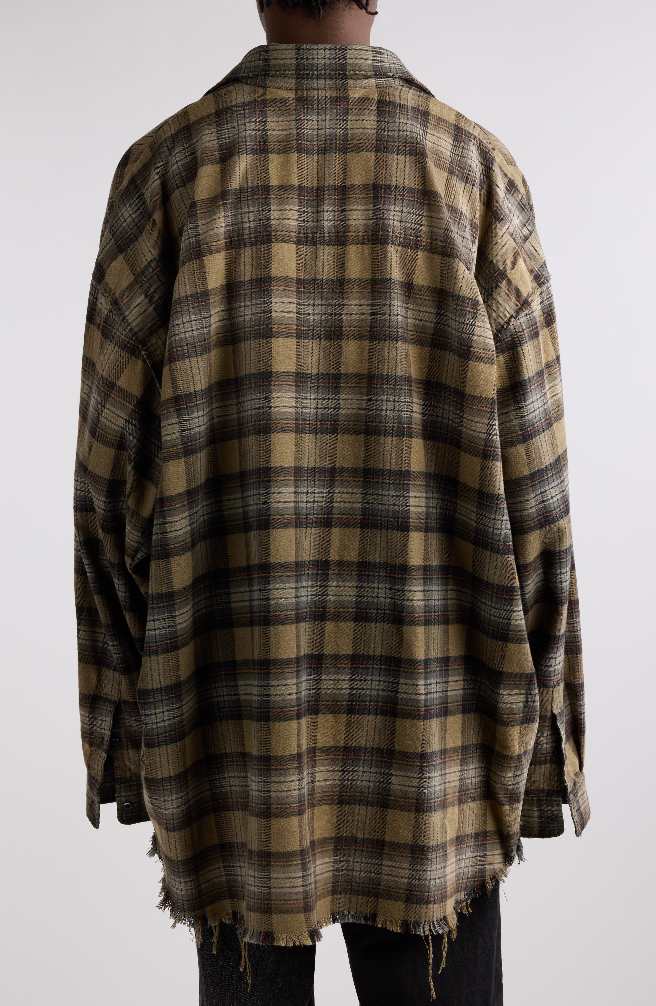 Balenciaga Layered Plaid Distressed Paris Liberty Graphic Top in Light Khaki at Nordstrom - 3