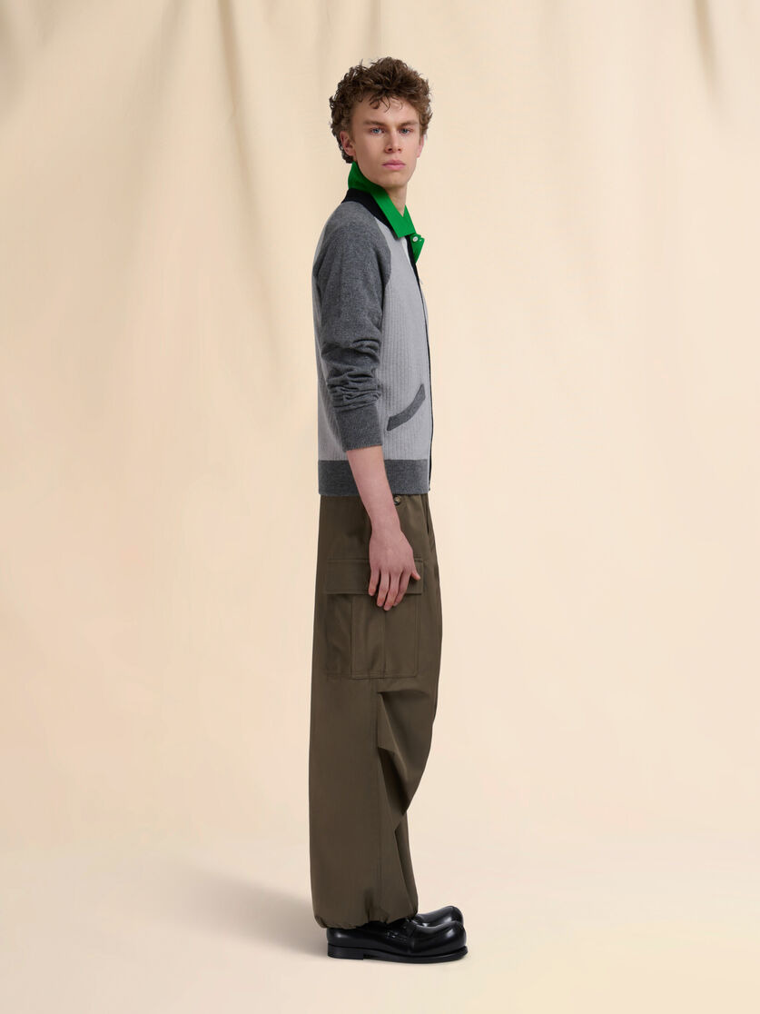 GRAY WOOL CARDIGAN WITH BOMBER NECK - 5