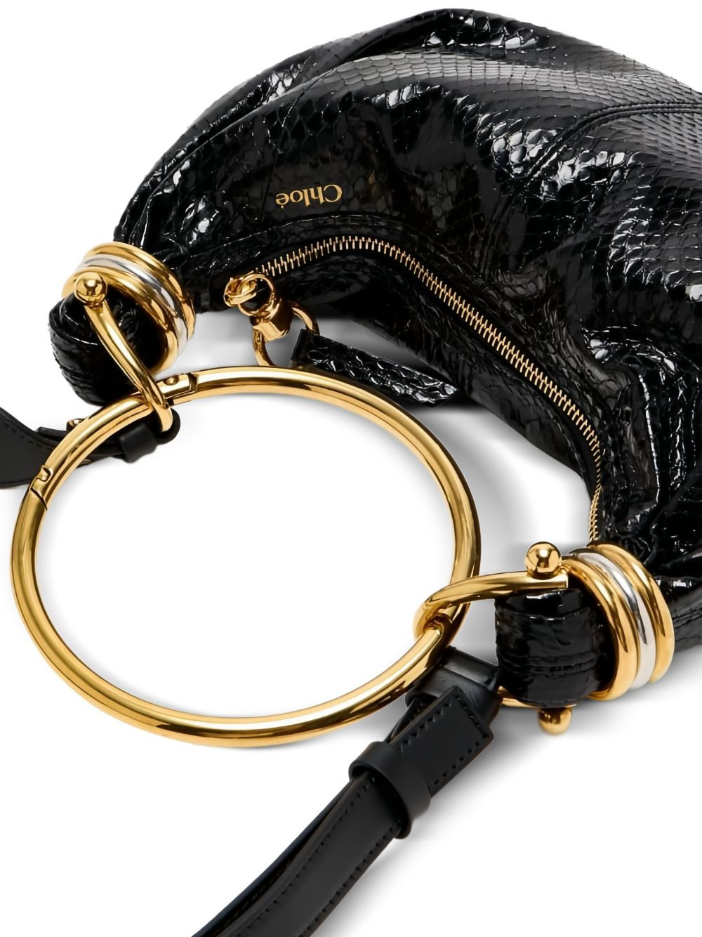 ring-top puff-faced leather shoulder bag - 2
