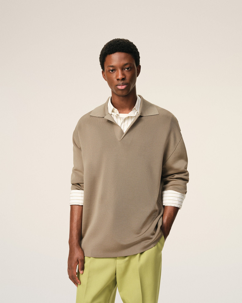 BEIGE WOOL LONG SLEEVES POLO 3