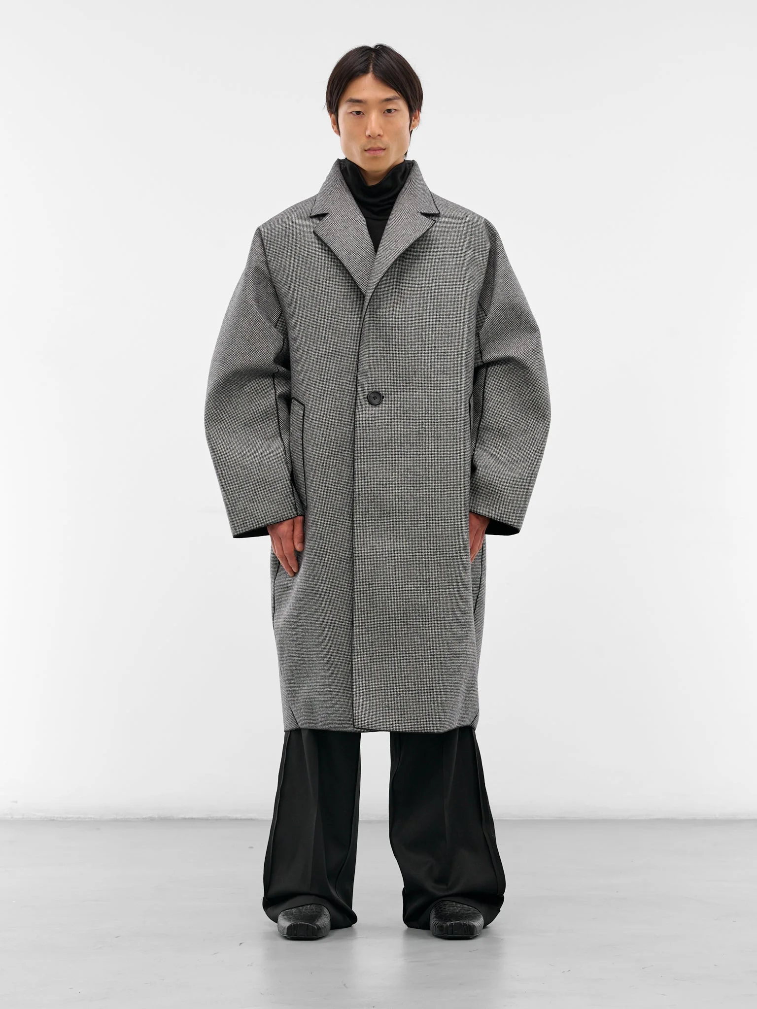 Houndstooth Wool Oversized Coat - 1