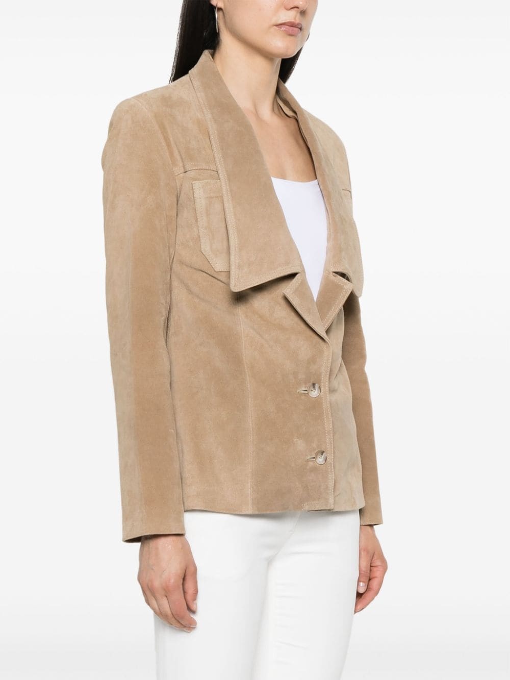 suede single-breasted jacket - 3