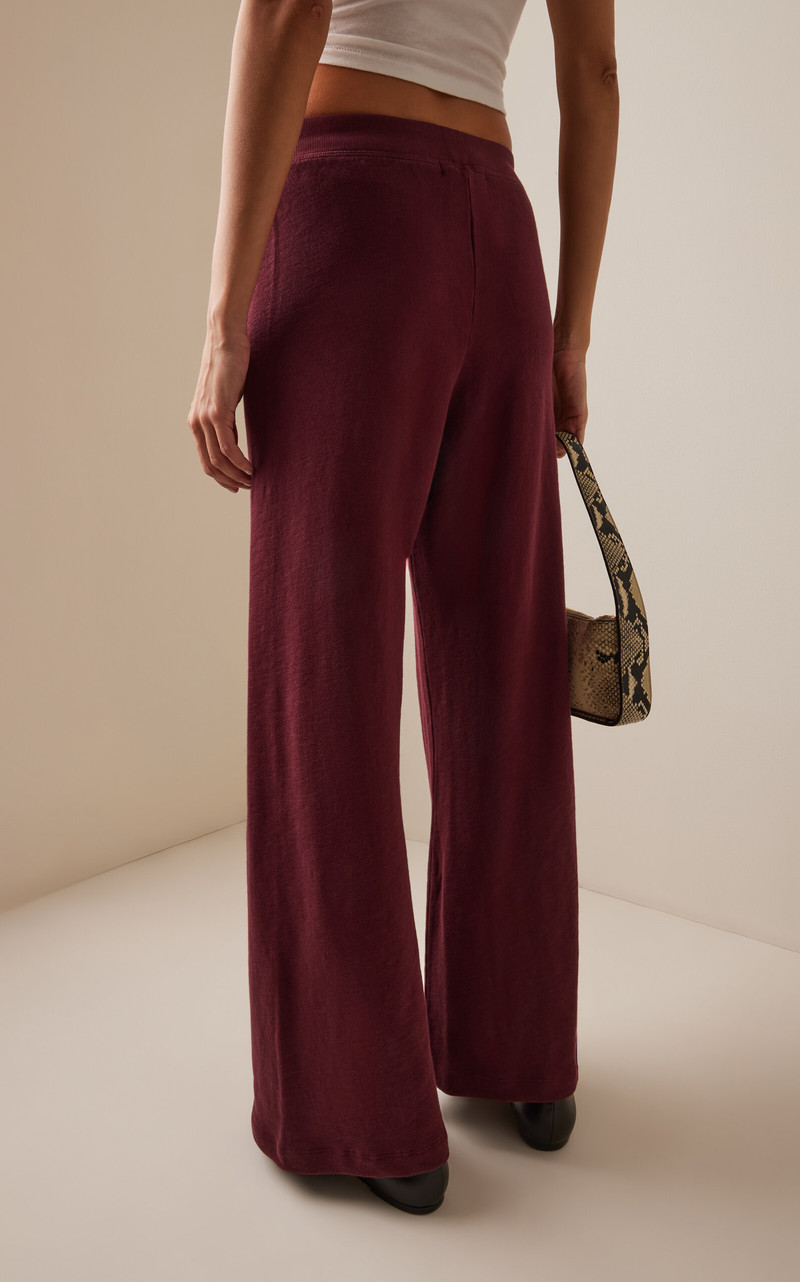 Drawstring Cotton Wide-Leg Sweatpants burgundy 4