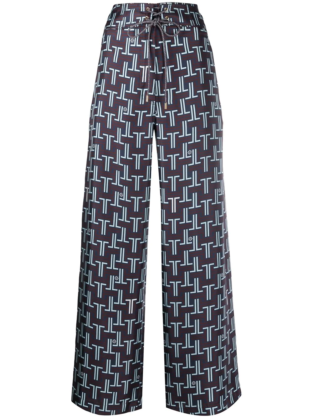 silk monogram-print cropped trousers - 1