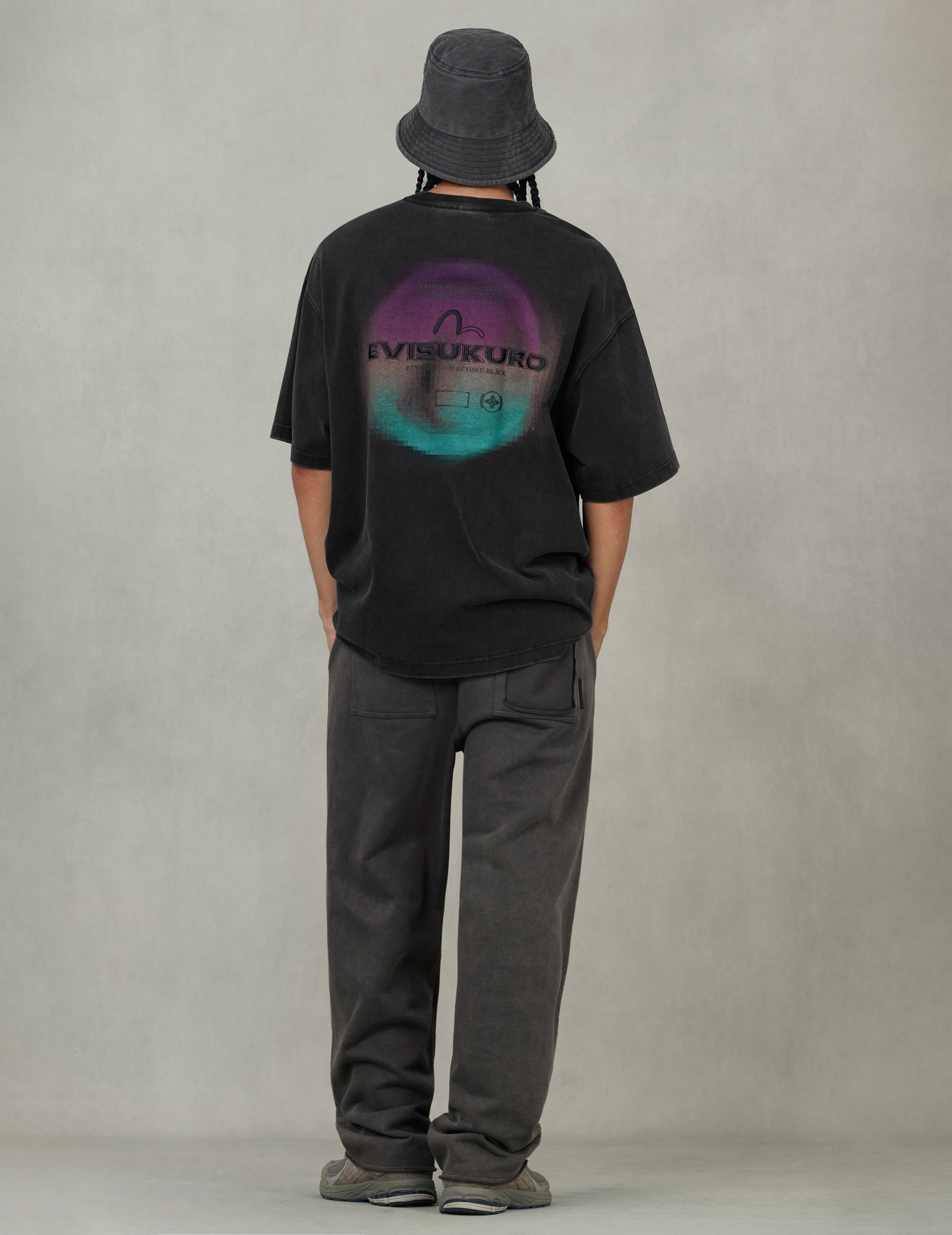 Washed Distressed Pocket and Gradient Print Loose Fit T-shirt - 5