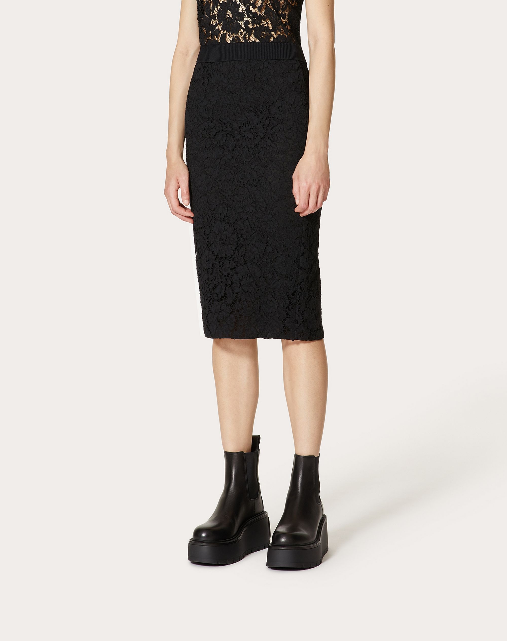 STRETCH HEAVY LACE PENCIL SKIRT - 3