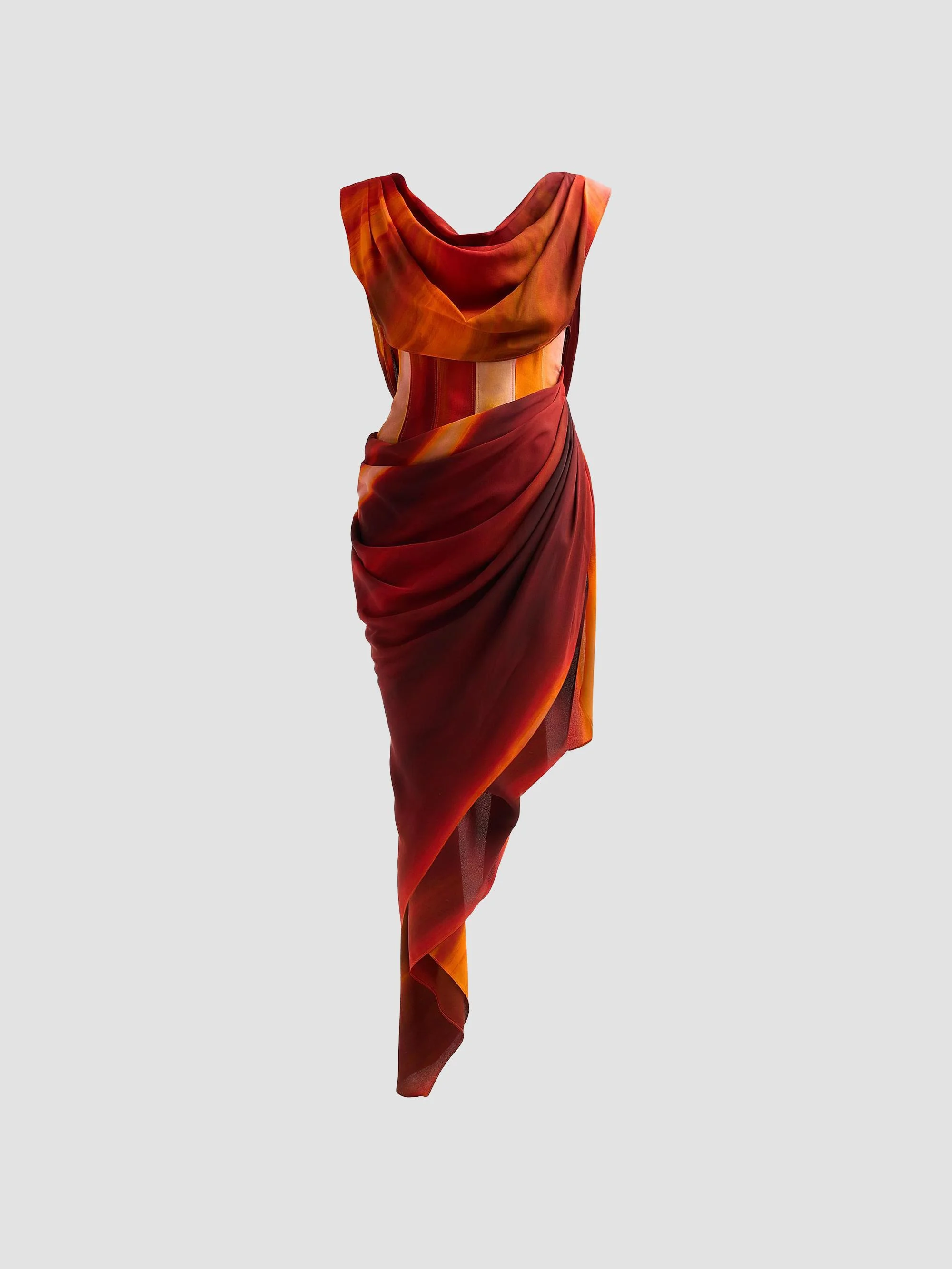 Women's Draped Asymmetric Corset-Style Midi-Dress - Multi - 1