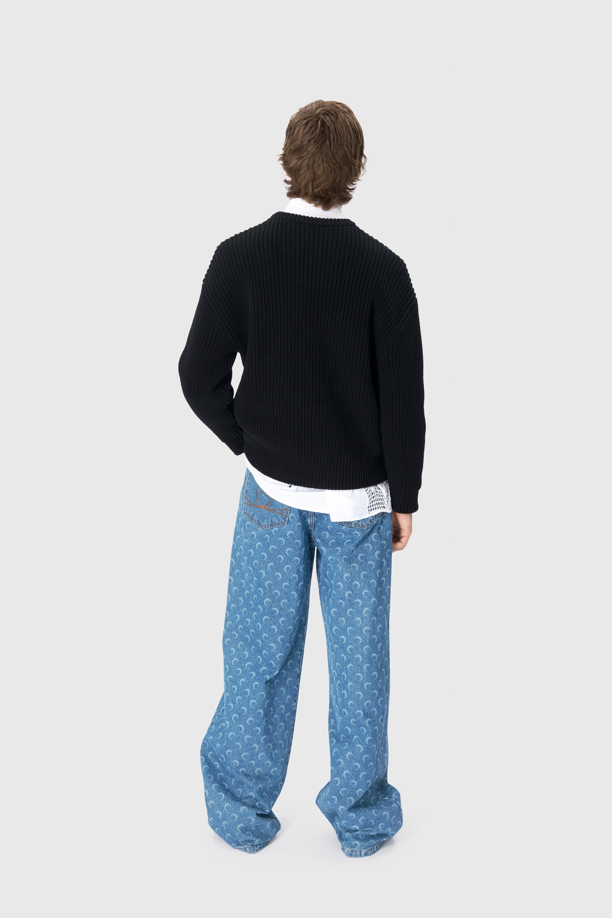 Half Cardigan Knit Crewneck Sweater - 4