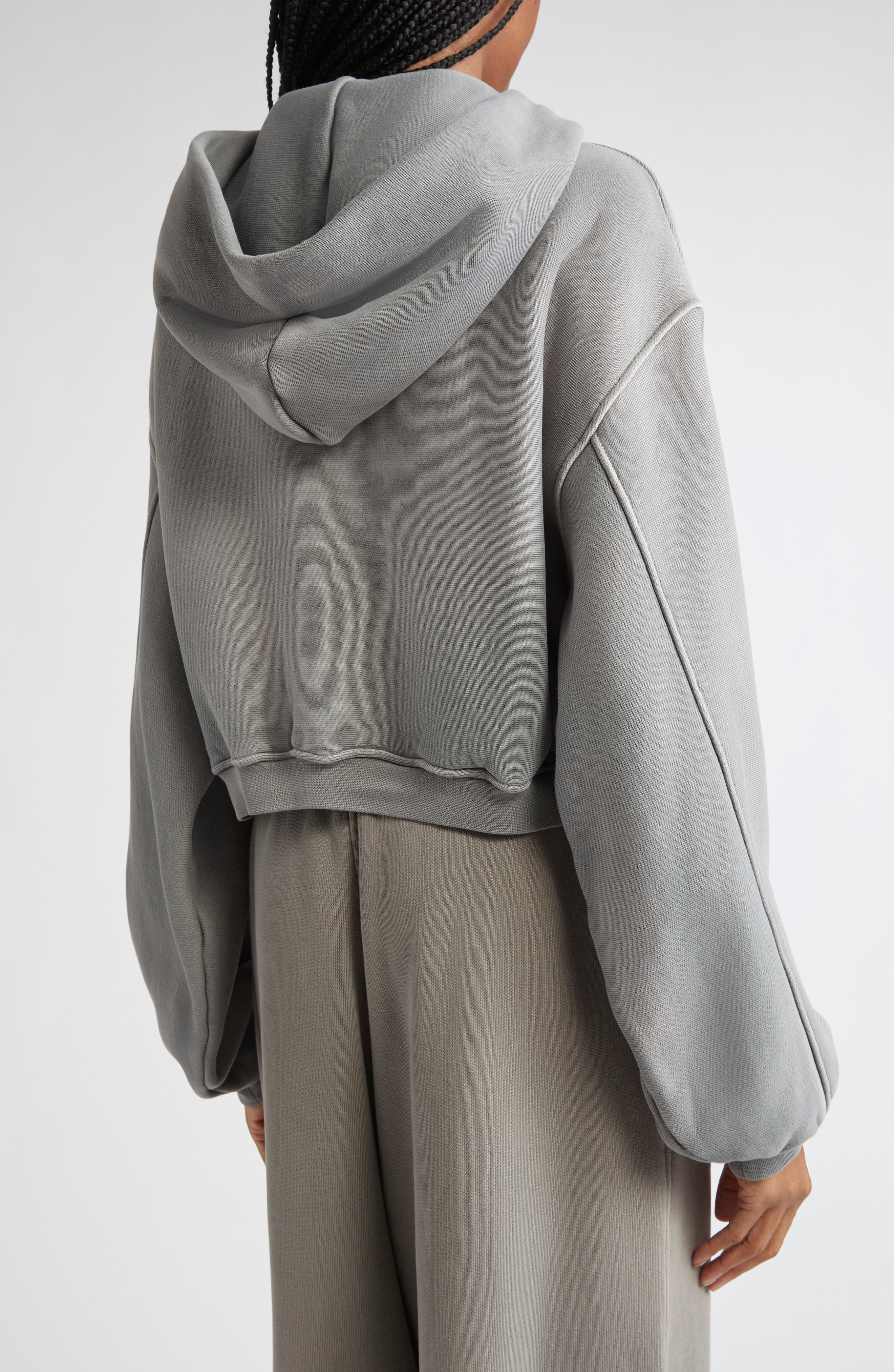 Alexander Wang Oversize Crop Full Zip Hoodie in Washed Cement at Nordstrom - 3