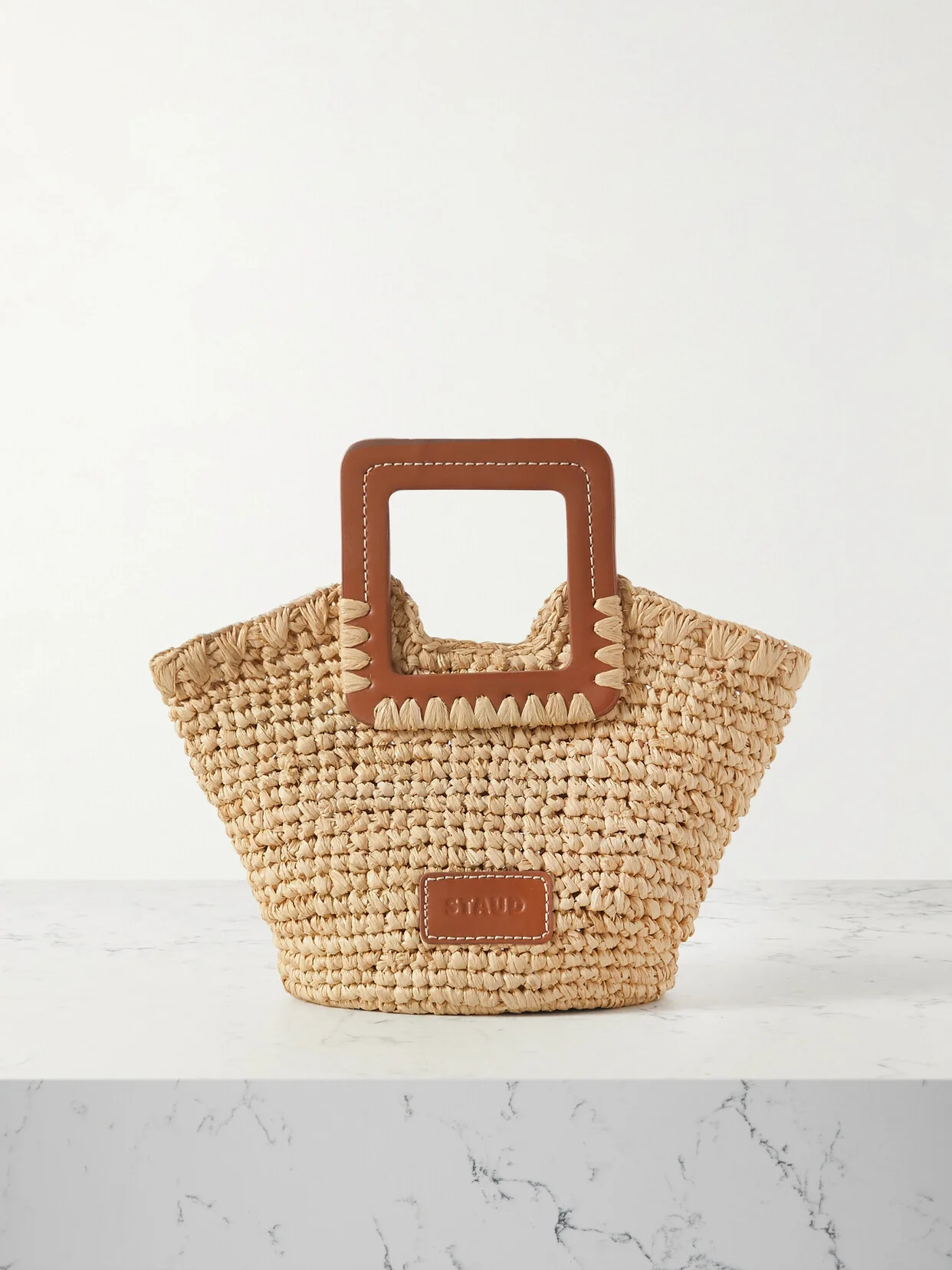 Sienna Mini Leather-trimmed Raffia Tote - 1