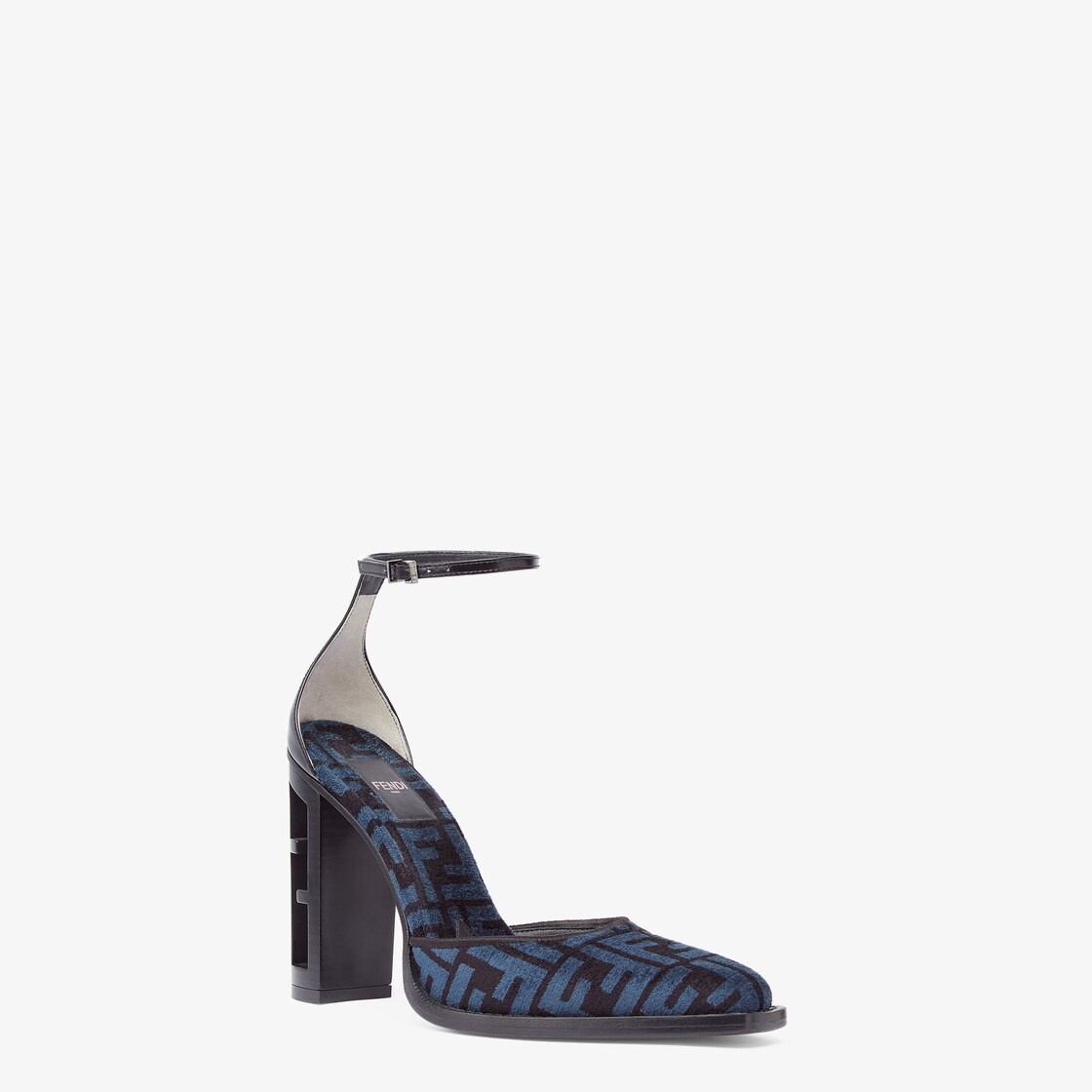 Blue, high-heeled FF chenille court shoes - 2