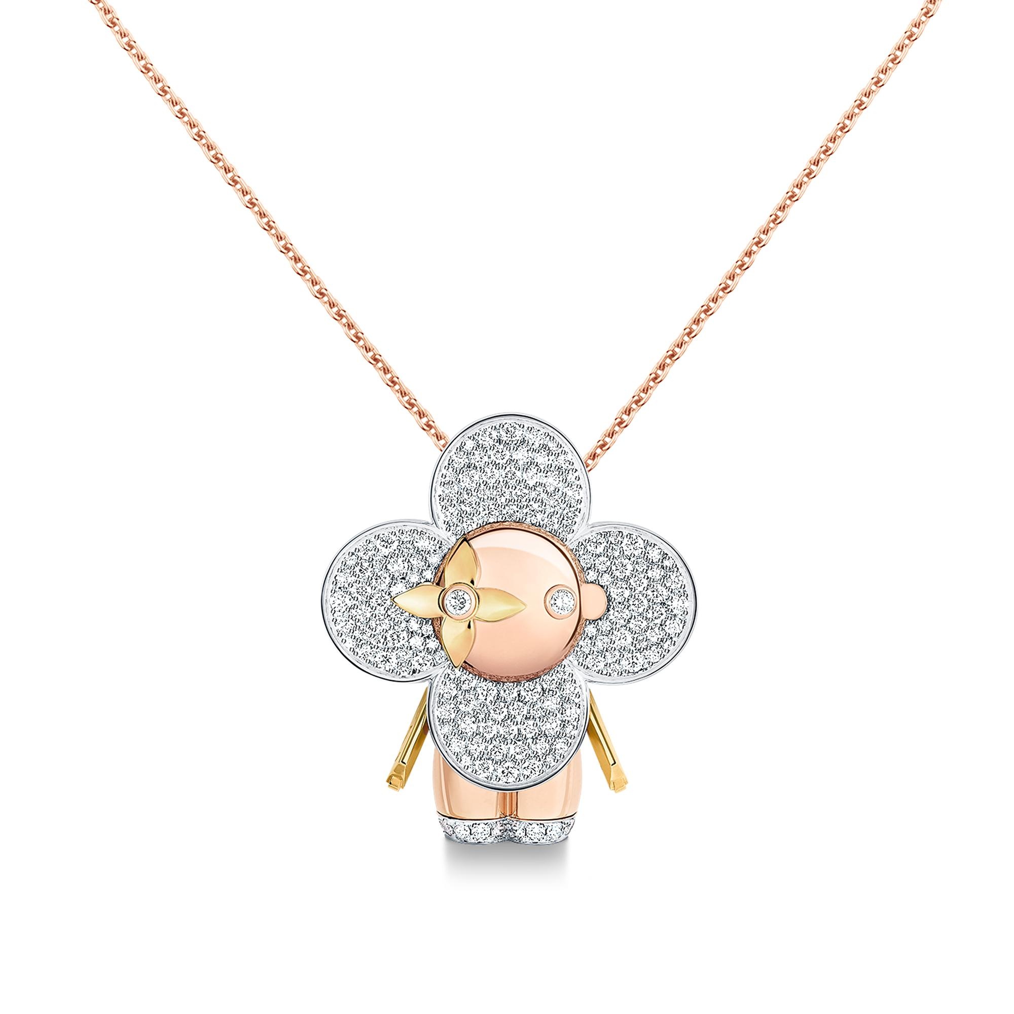 Vivienne large pendant, 3 golds & diamonds pavage - 1