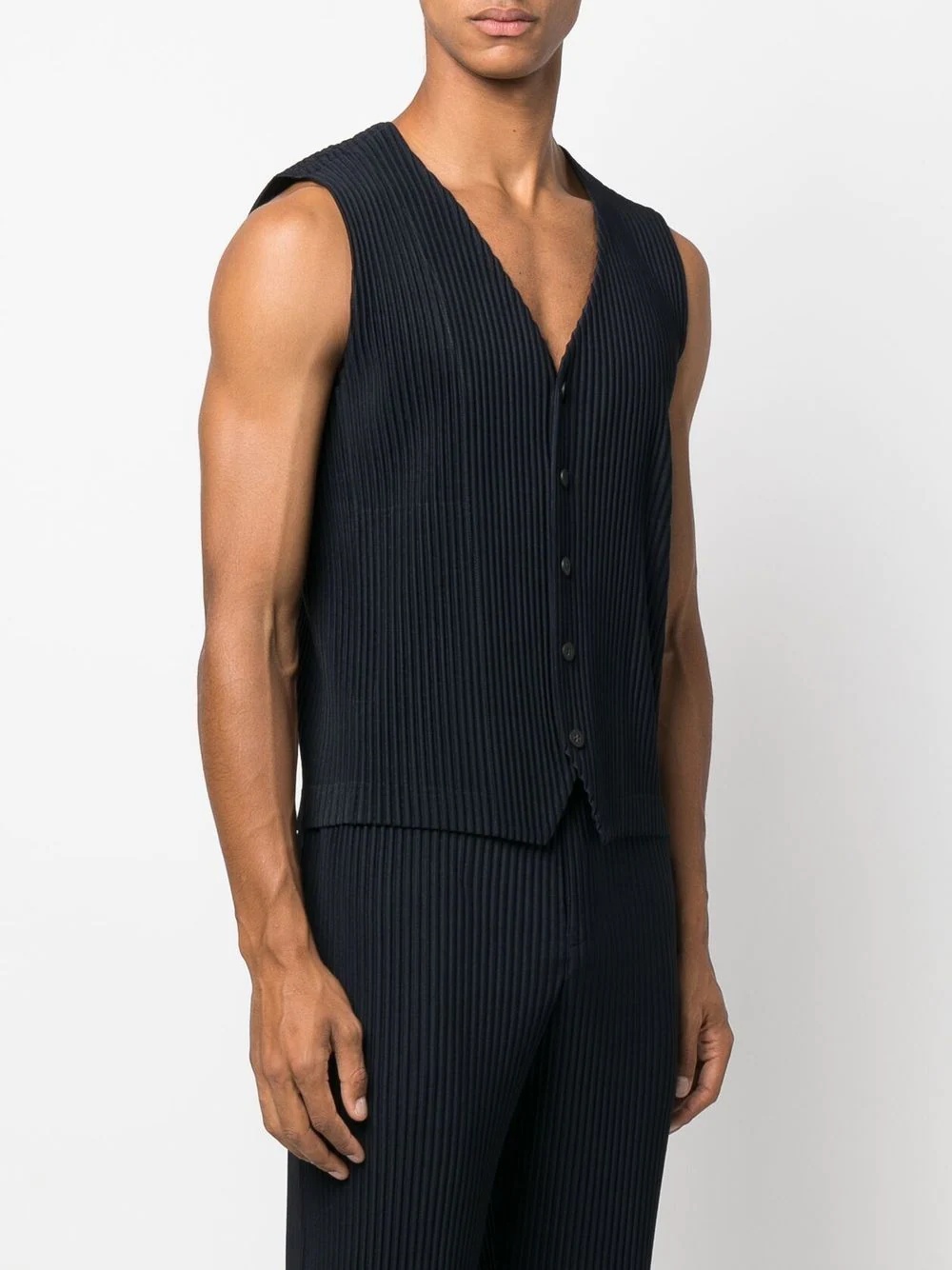 plissé V-neck waistcoat - 3