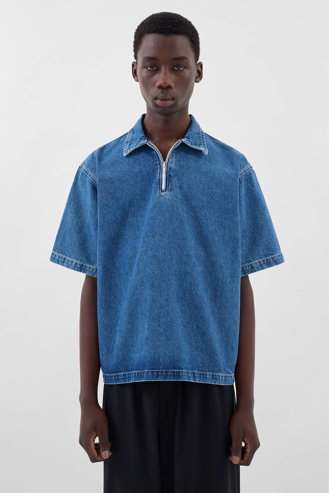 SHORTSLEEVE POLO SHIRT / light washed denim - 2