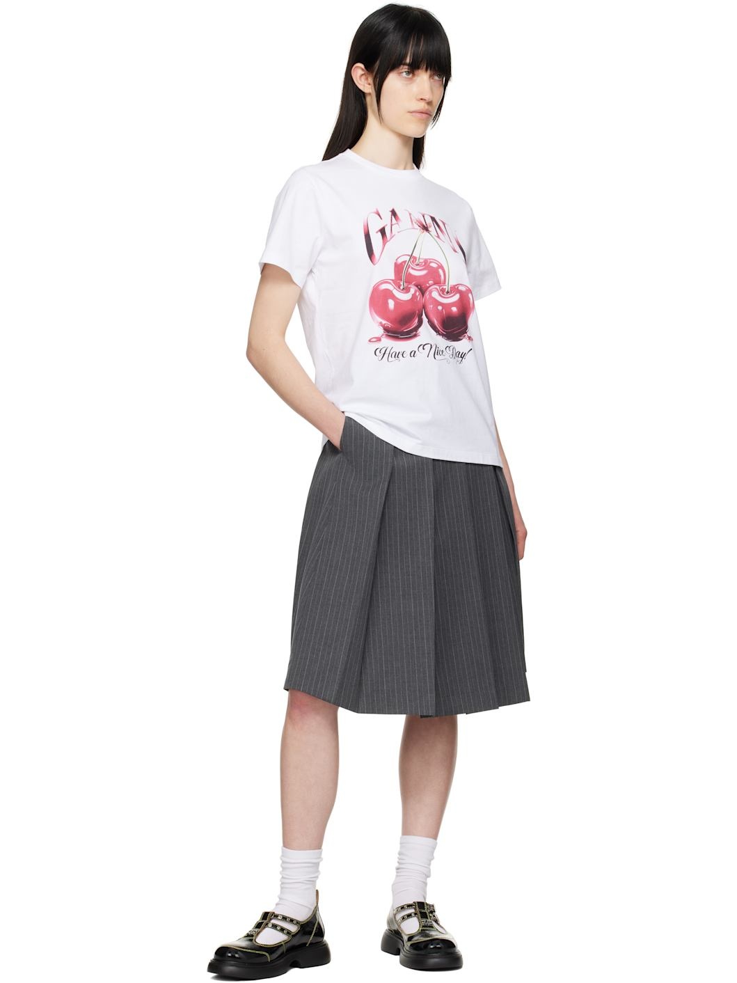White Basic Jersey Cherry Relaxed T-shirt - 4