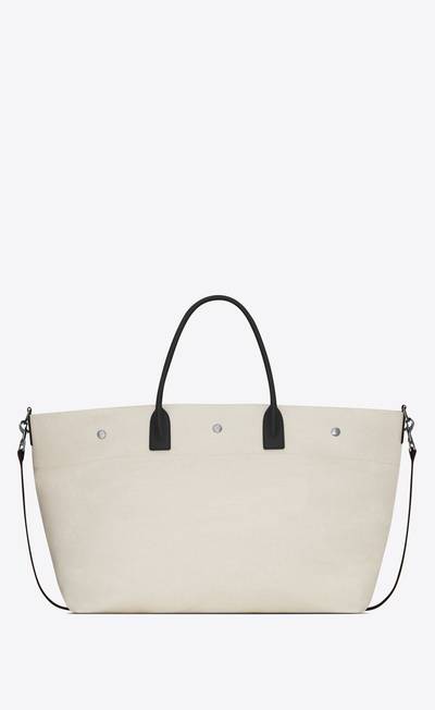 SAINT LAURENT rive gauche maxi shopping bag in printed canvas and smooth leather outlook