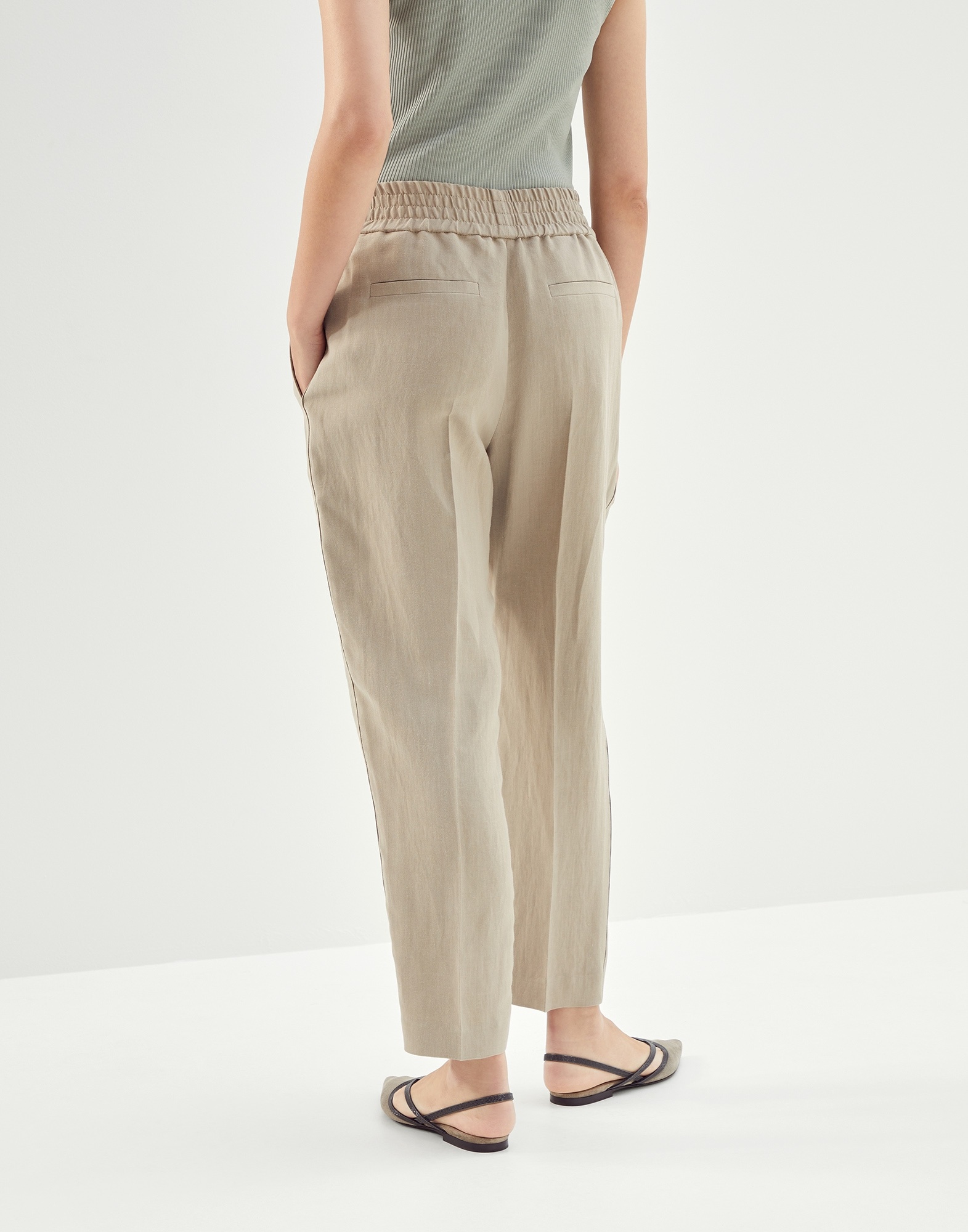 Viscose and linen fluid twill baggy pull-on trousers - 2