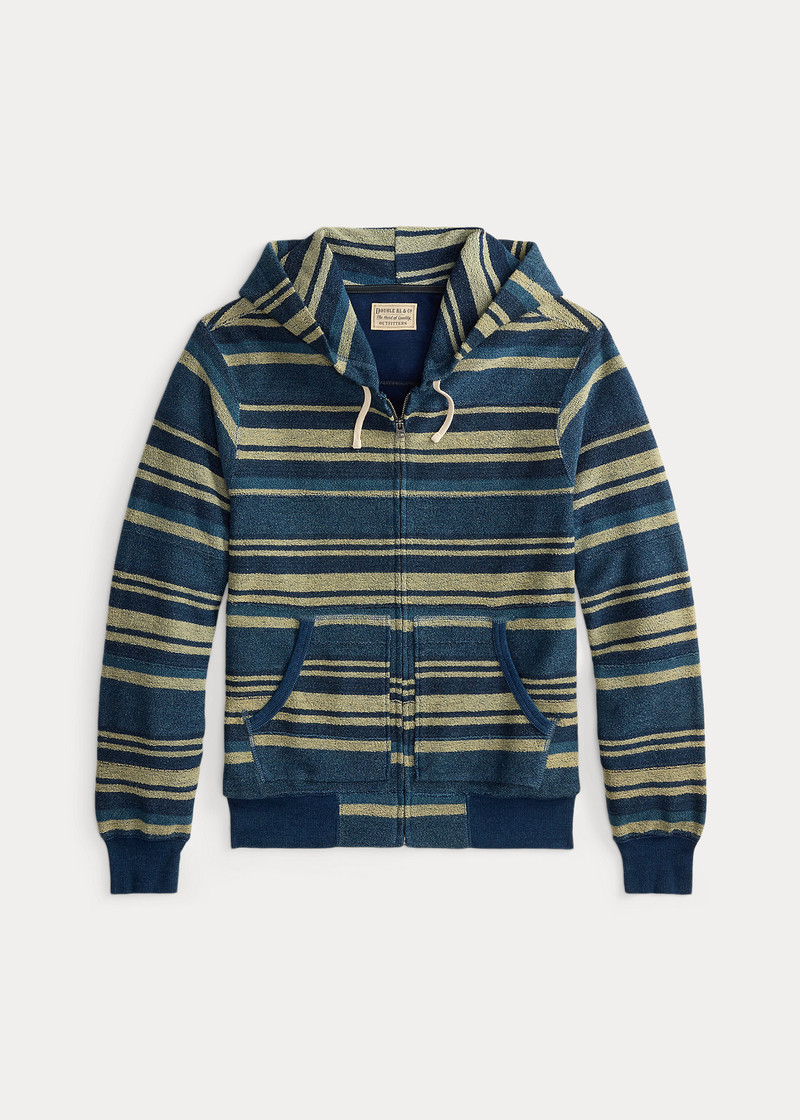 Indigo Striped Reverse-Terry Hoodie 1