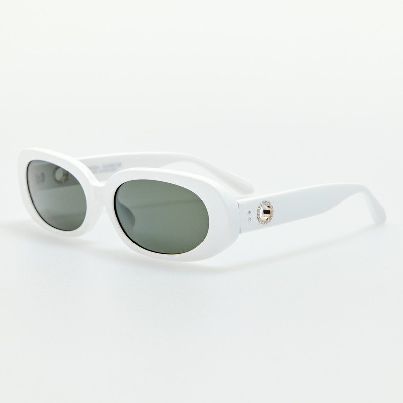LINDA FARROW Cara Sunglasses in White with Diamonds and 22k Gold outlook