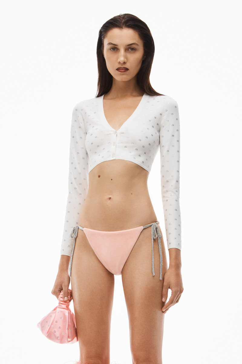 V-NECK CROPPED CARDIGAN IN CRYSTAL NYLON 2