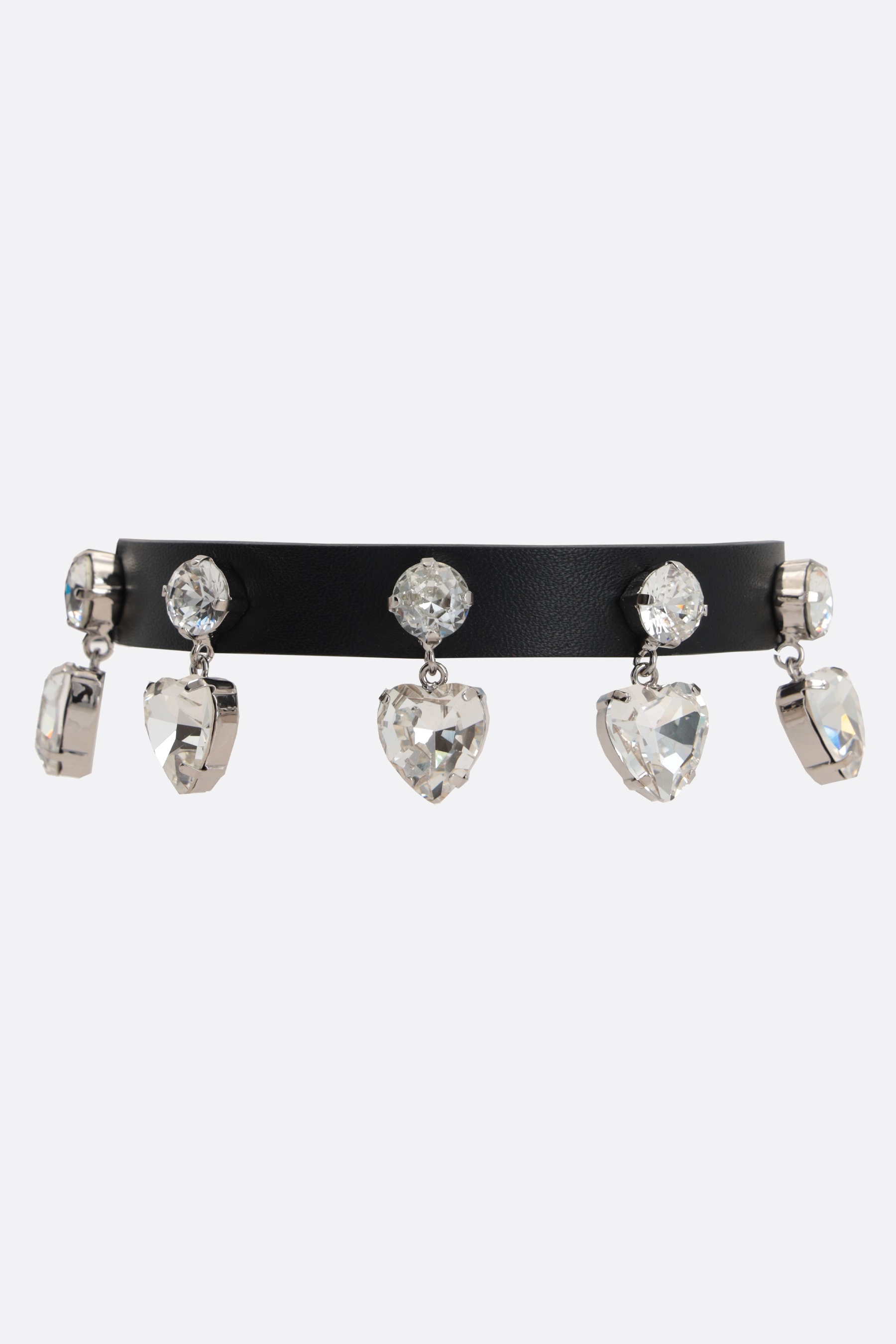 LEATHER CHOKER WITH PENDANT HEARTS - 1