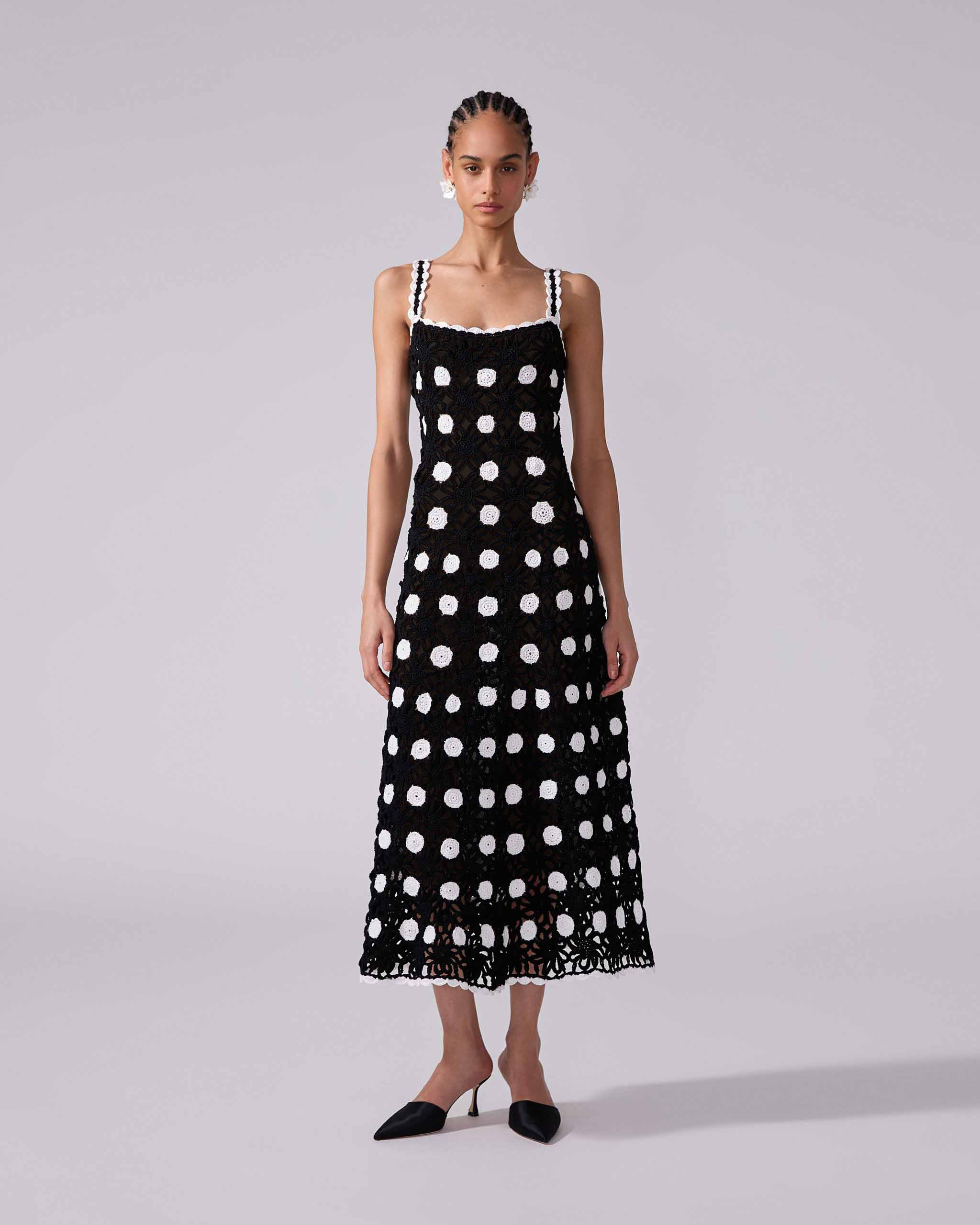 Crocheted Polka Dot Midi Dress - 2