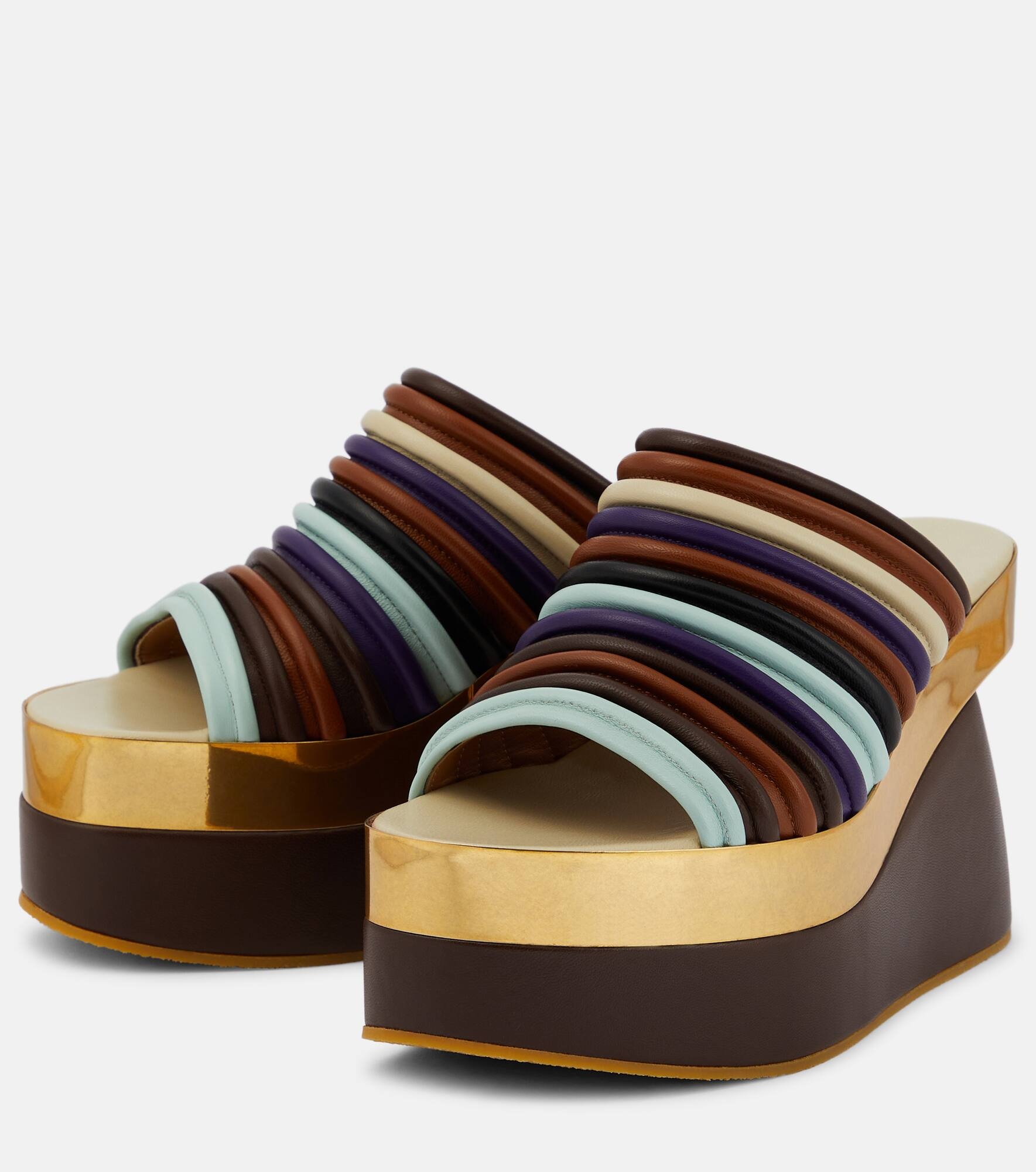 Leather wedge mules - 5