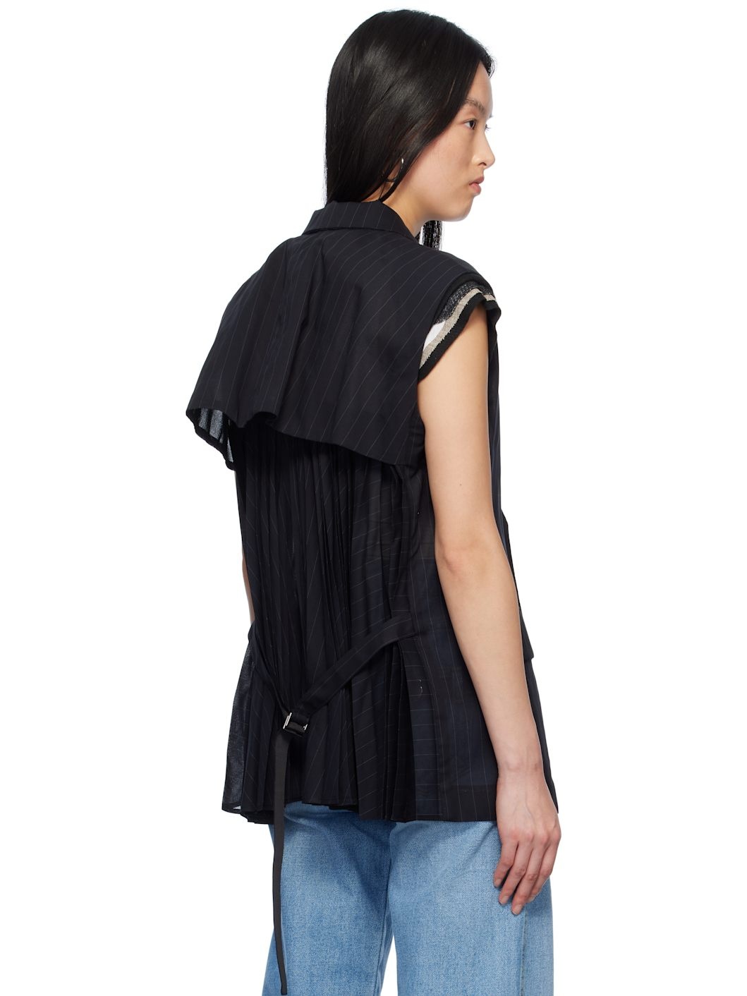 Black High Twist Voile Vest - 3