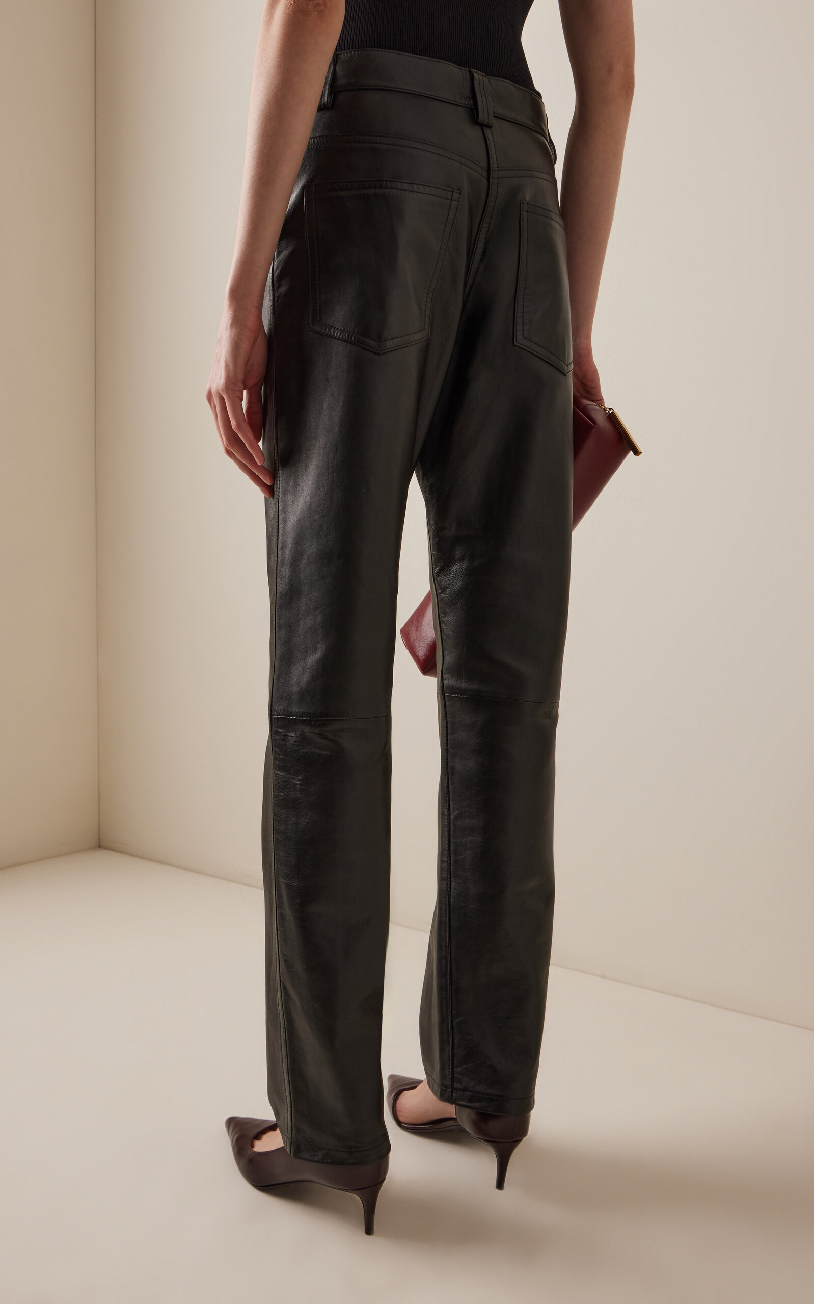 Callum Mid-Rise Leather Straight-Leg Pants black - 4