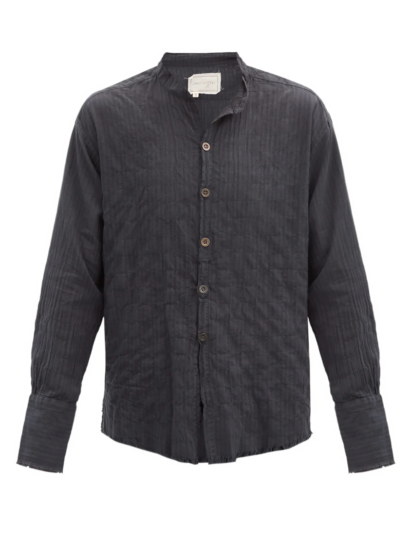 Raw-edge striped cotton-blend shirt - 1