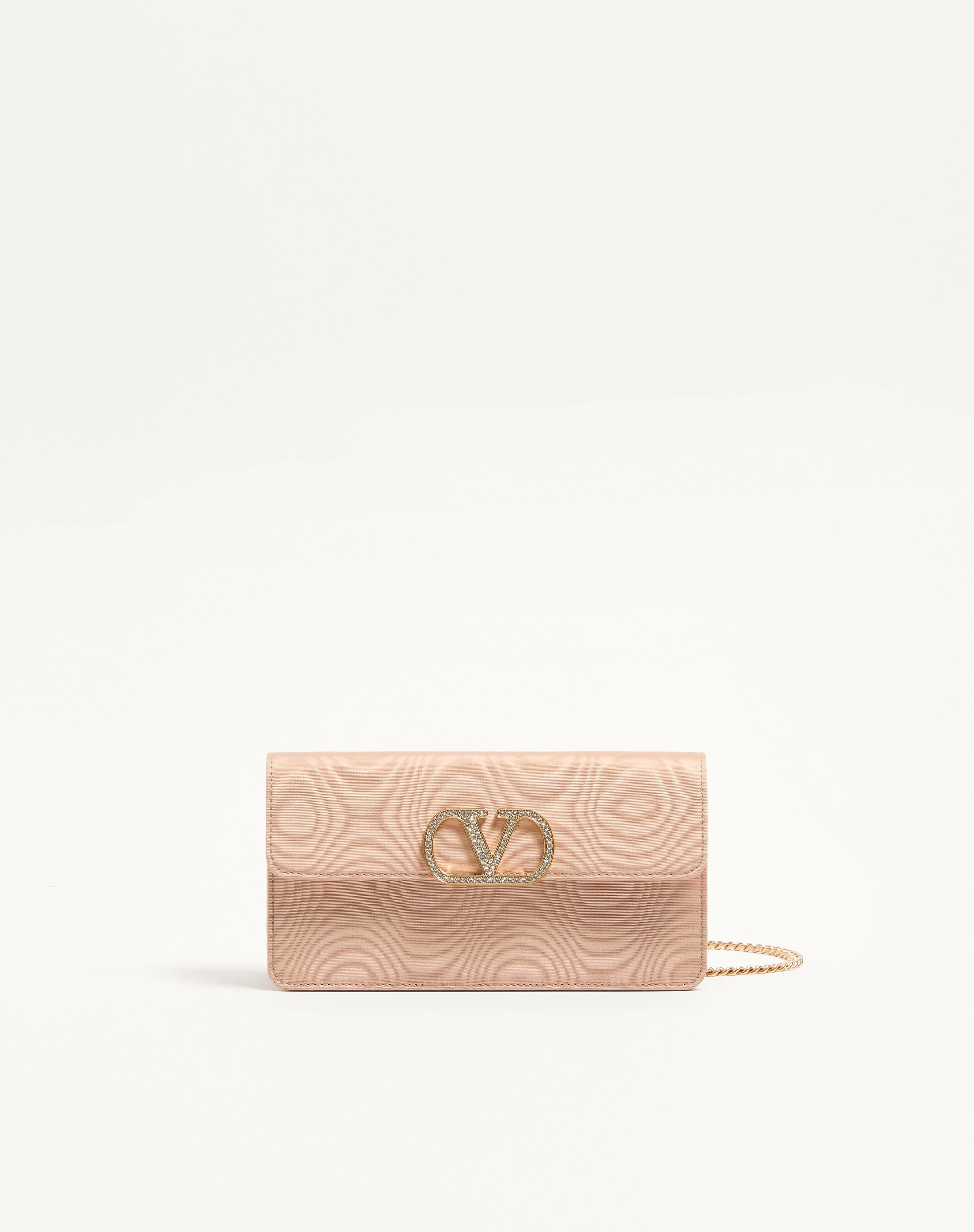 VLOGO SIGNATURE CHAIN WALLET IN MOIRÉ FABRIC WITH JEWEL LOGO - 1