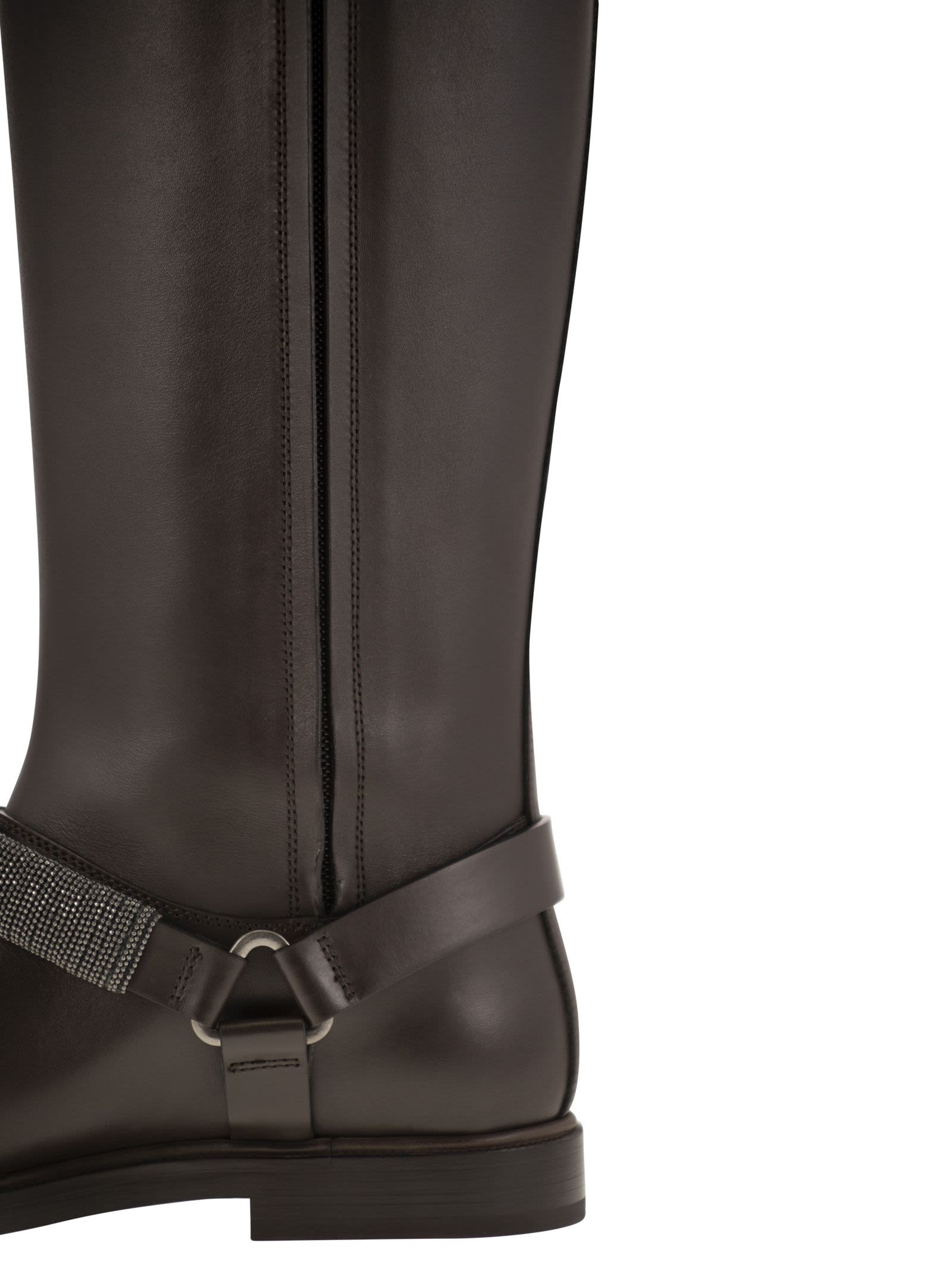 Brunello Cucinelli Women Mat Calf Boots With Precious Ribbed Strap - 7