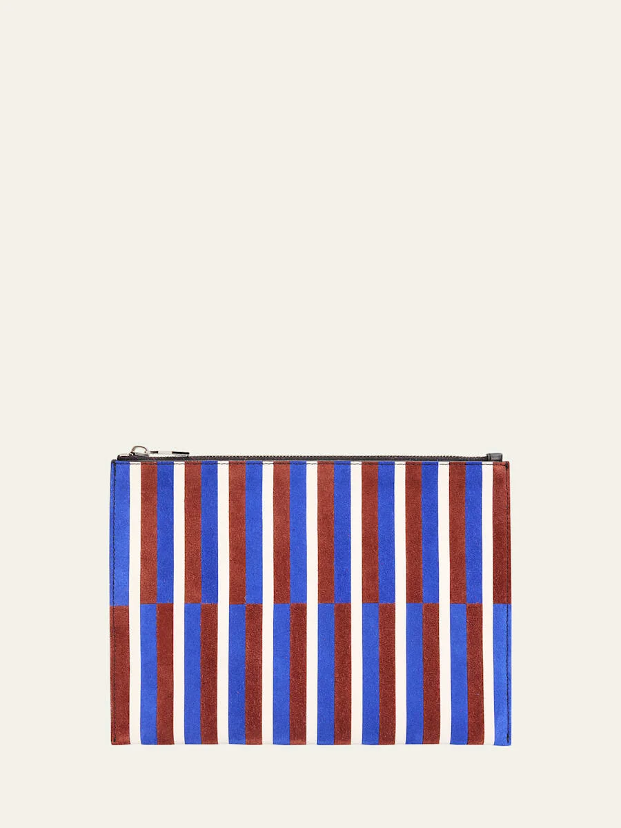 Striped Suede and Leather Pouch Bag - 1
