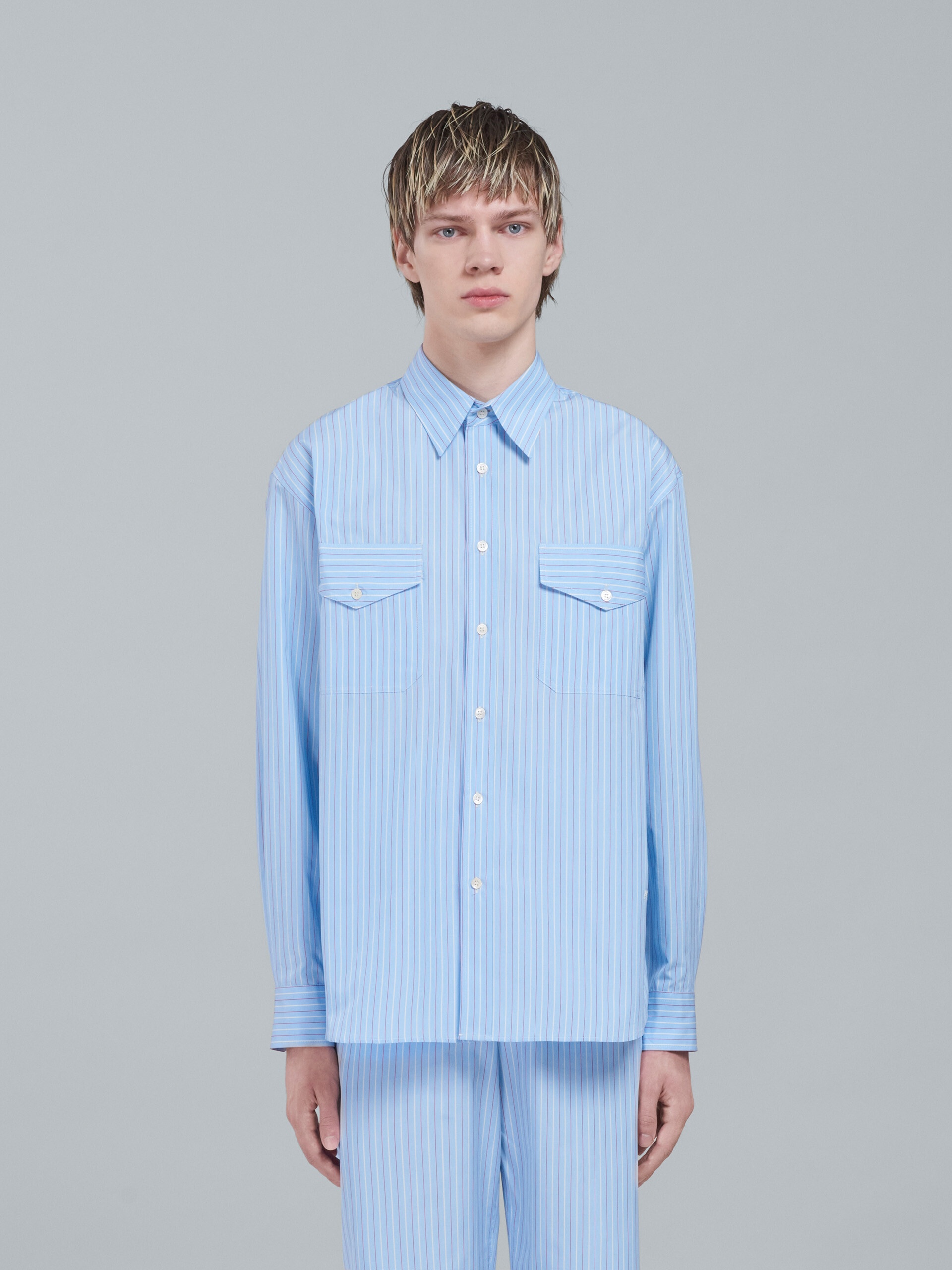 SKY BLUE STRIPED POPLIN SHIRT - 2
